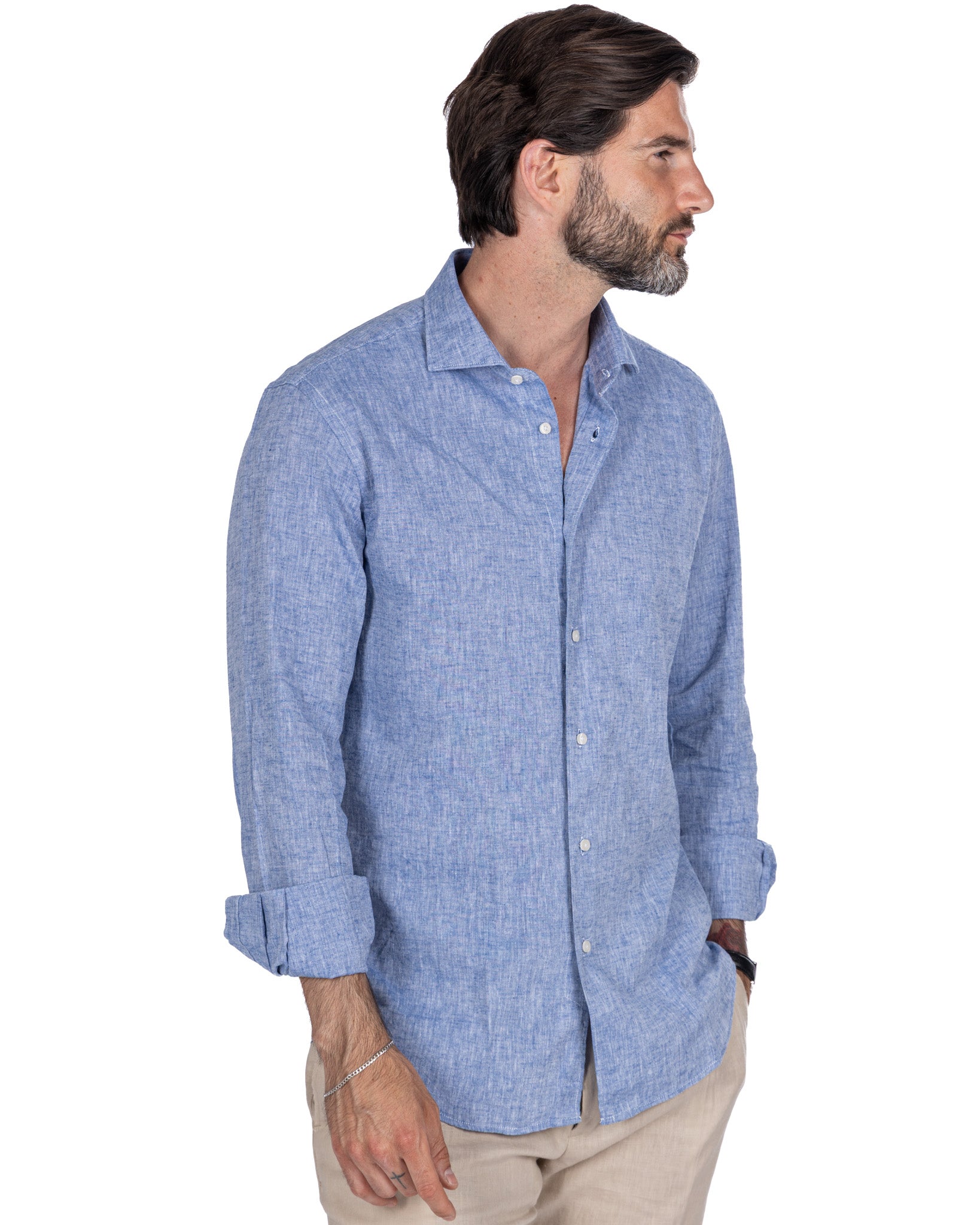 Rennes - chemise en lin mélangé bleu chiné