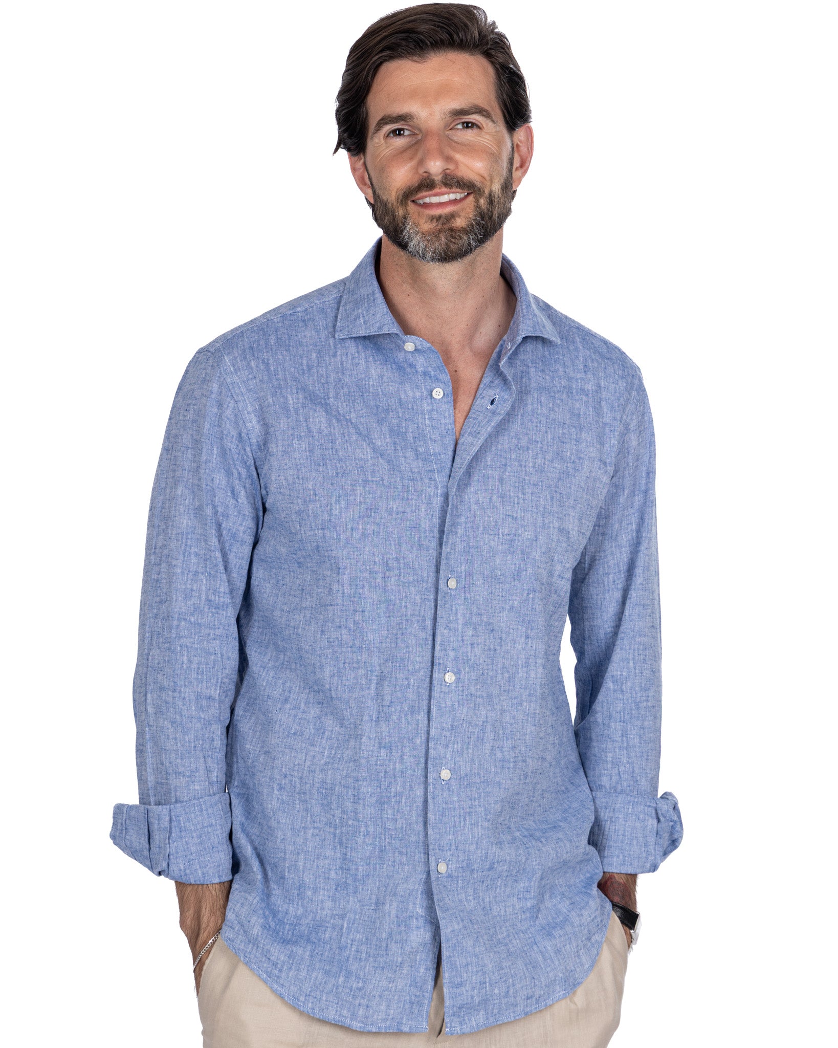 Rennes - blue melange linen blend shirt