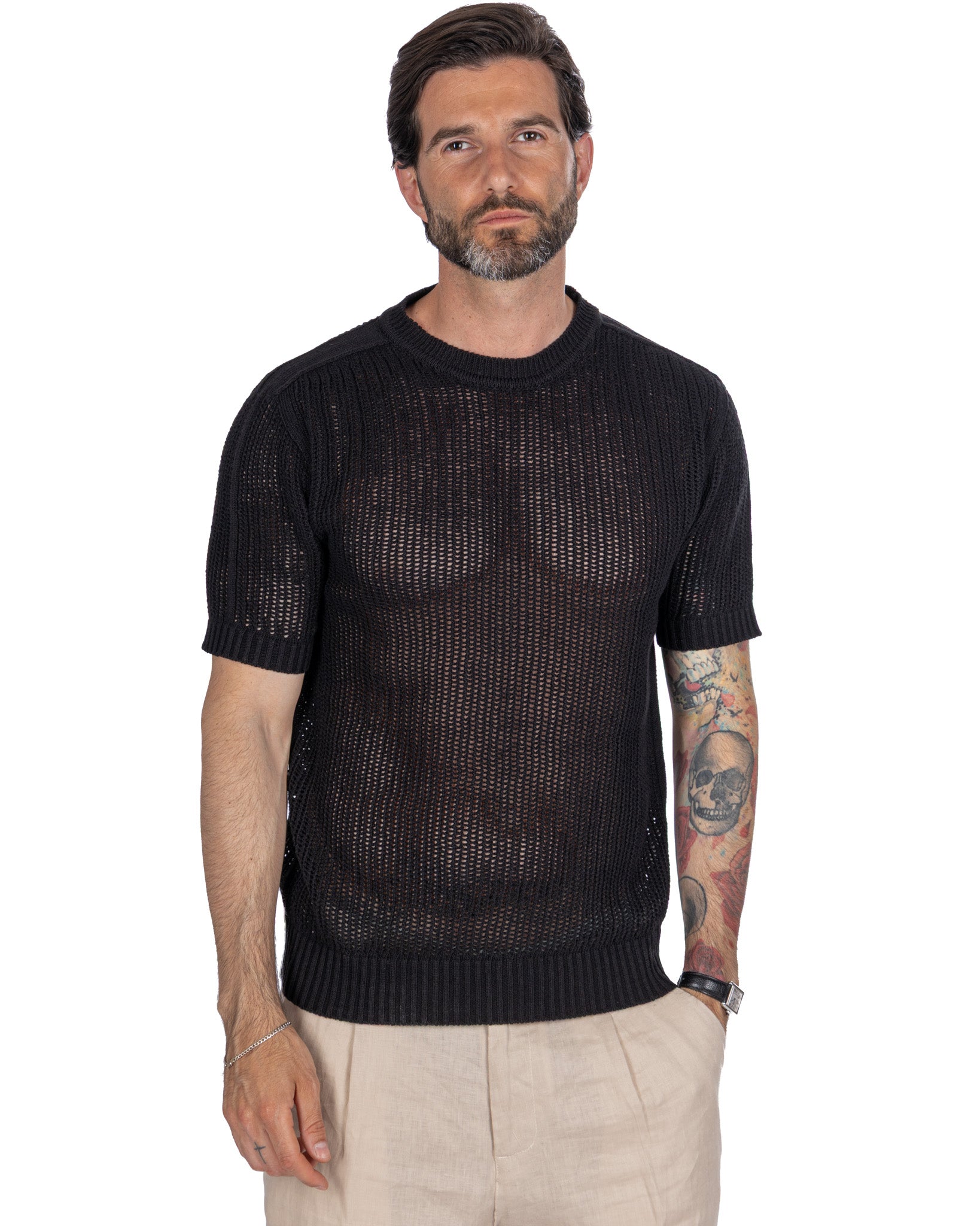 Grigor - t-shirt oversize traforata nera