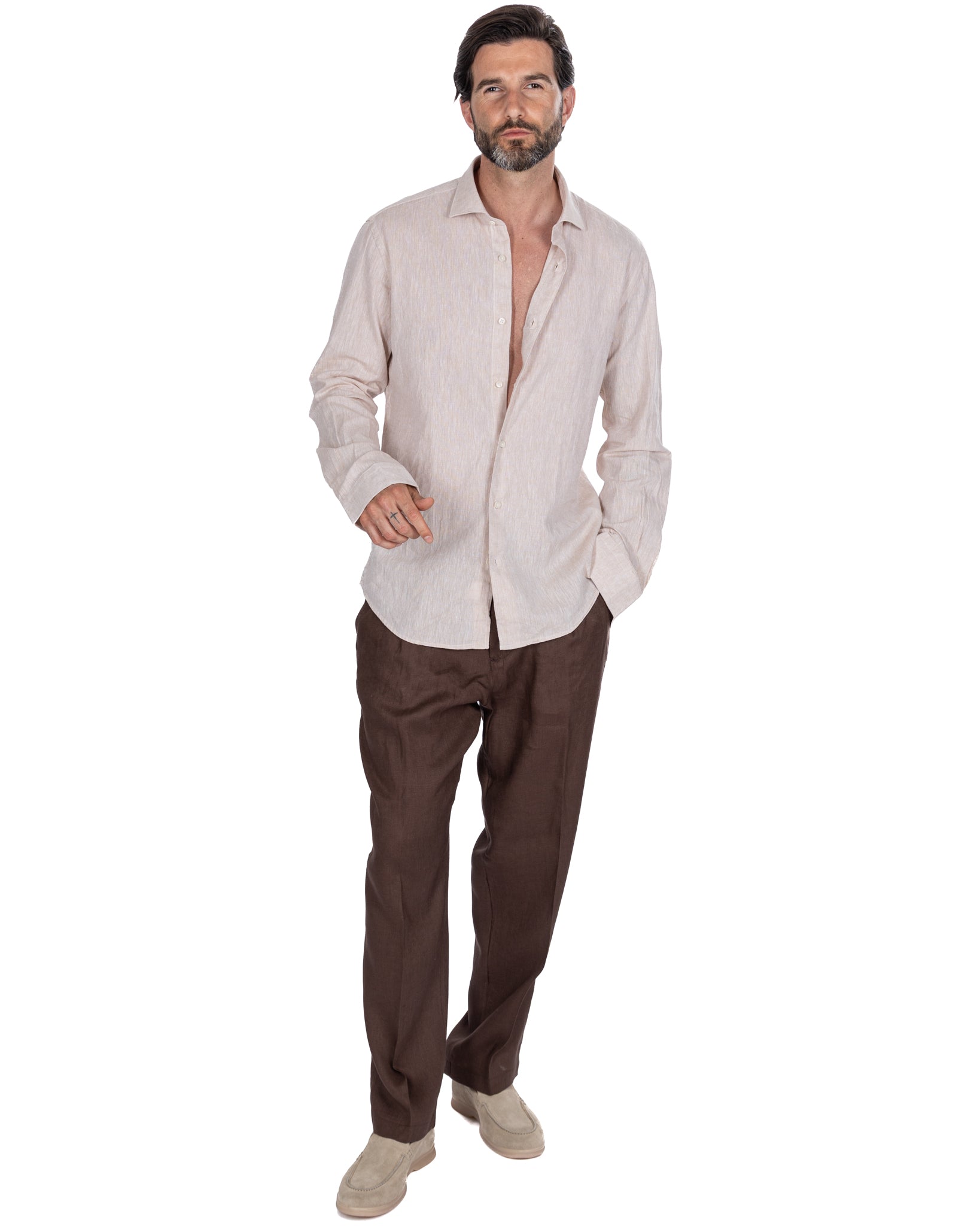 Rennes - chemise en lin mélangé beige chiné