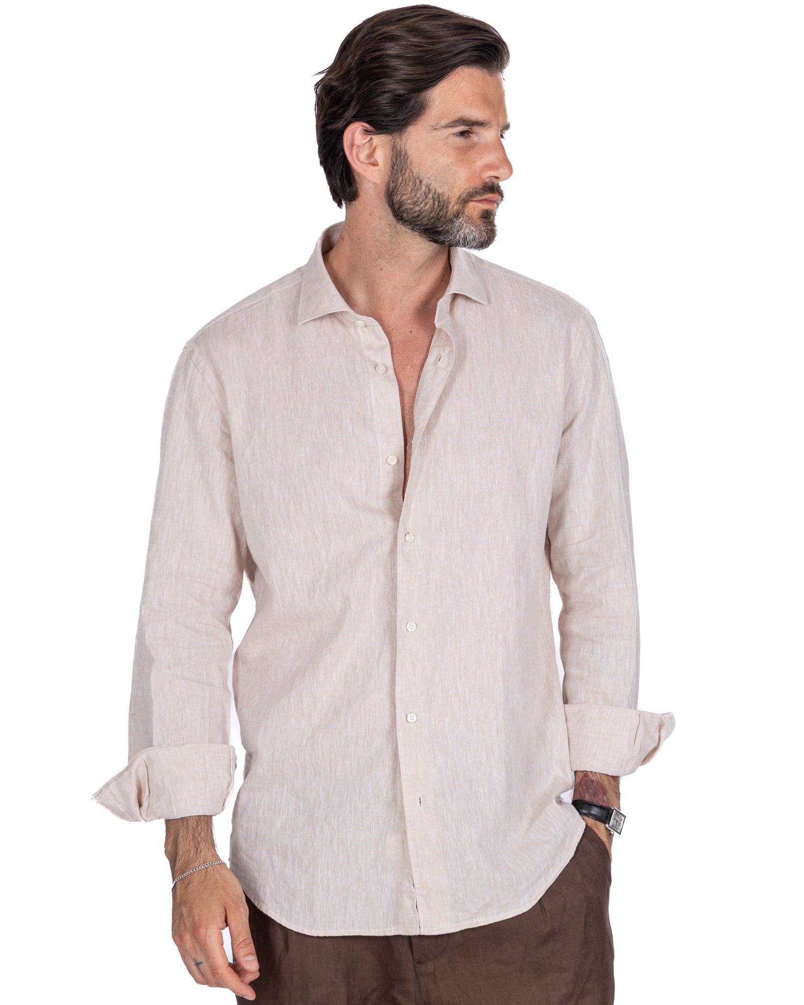Rennes - chemise en lin mélangé beige chiné