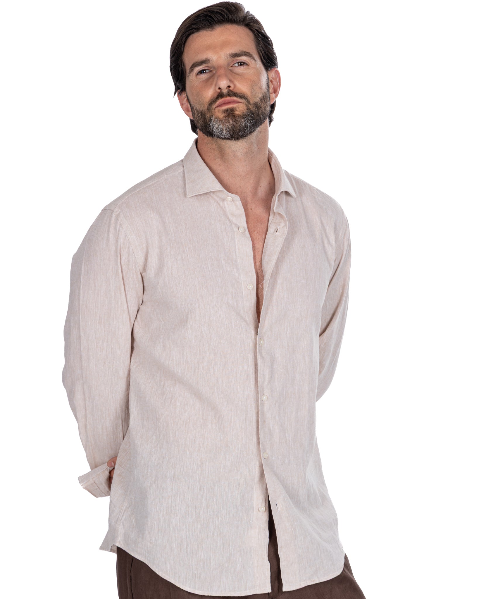 Rennes - camicia in misto lino melange beige