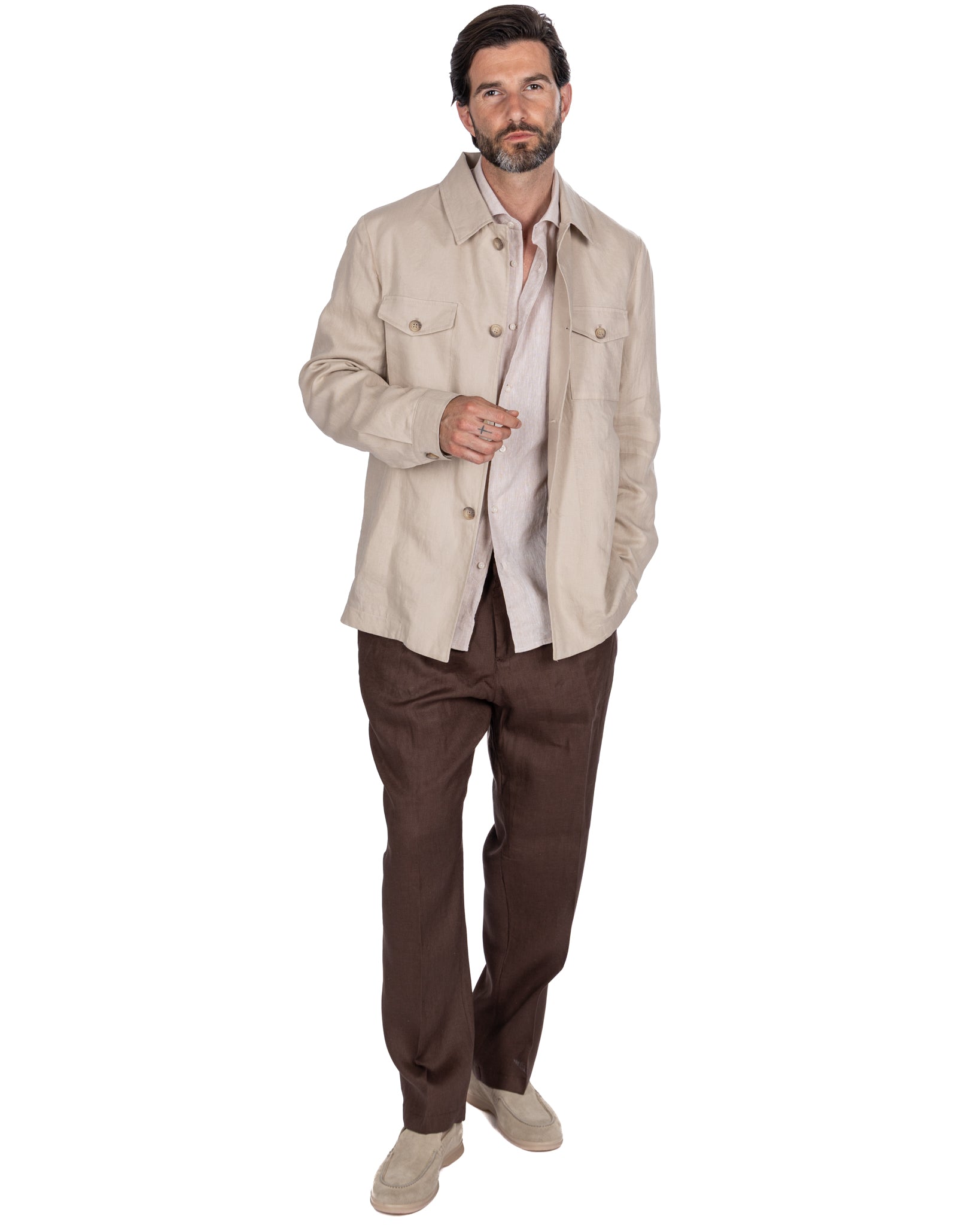 Rennes - camicia in misto lino melange beige