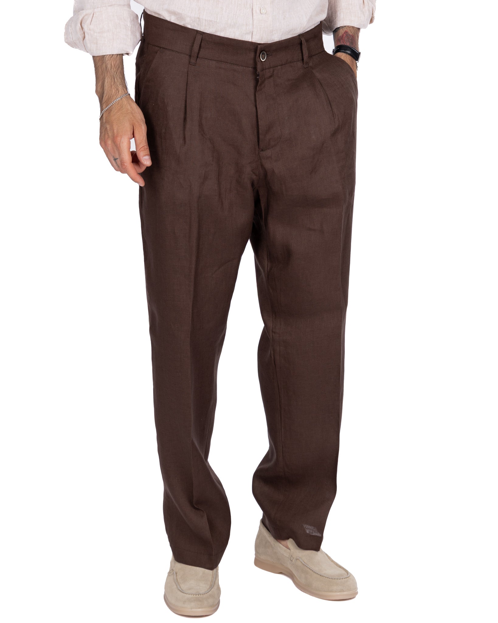 Lucas - wide trousers in pure dark linen with pleats