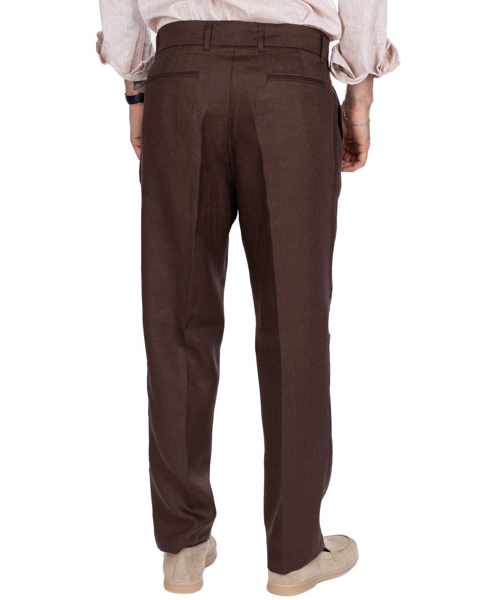 Lucas - wide trousers in pure dark linen with pleats