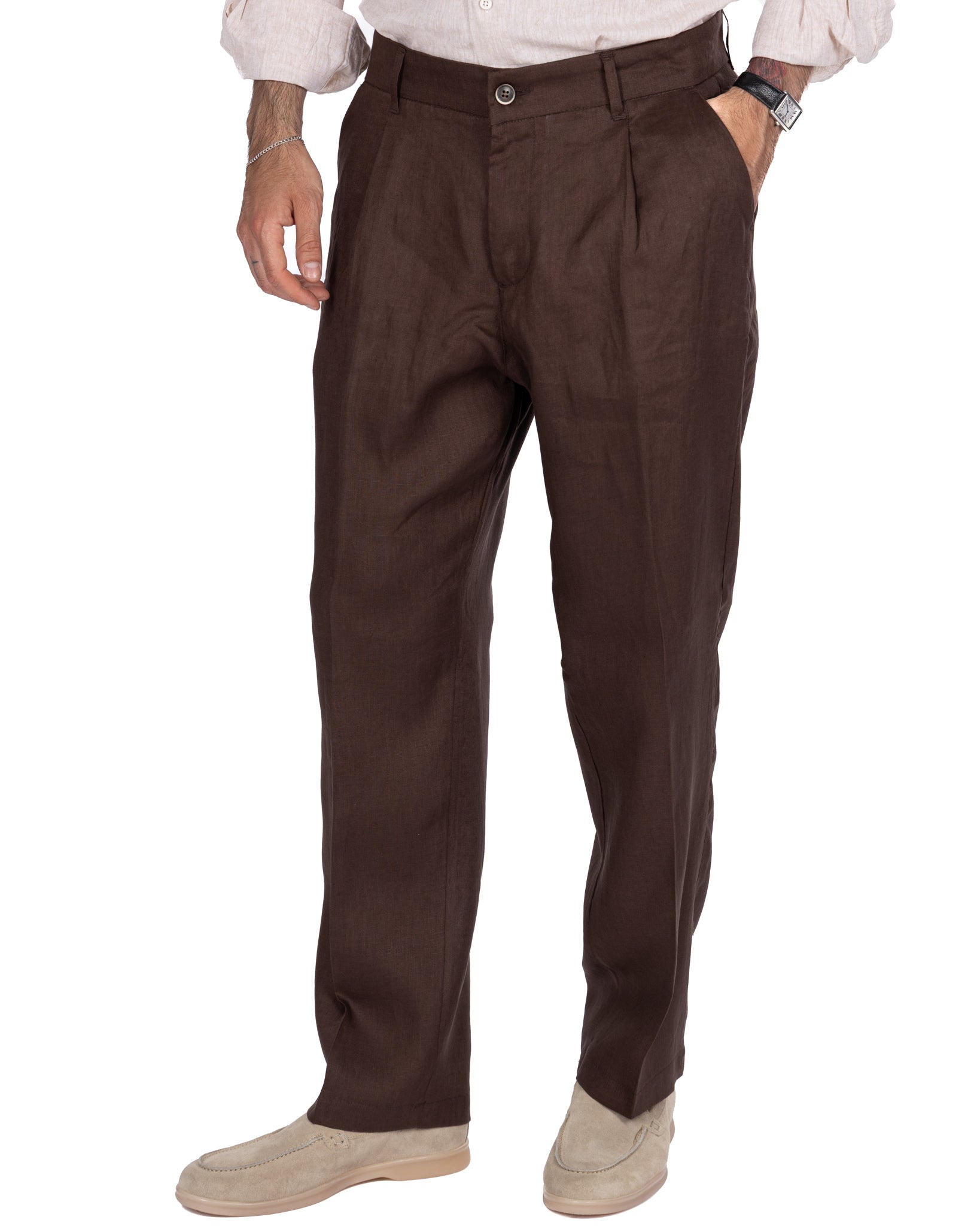 Lucas - wide trousers in pure dark linen with pleats