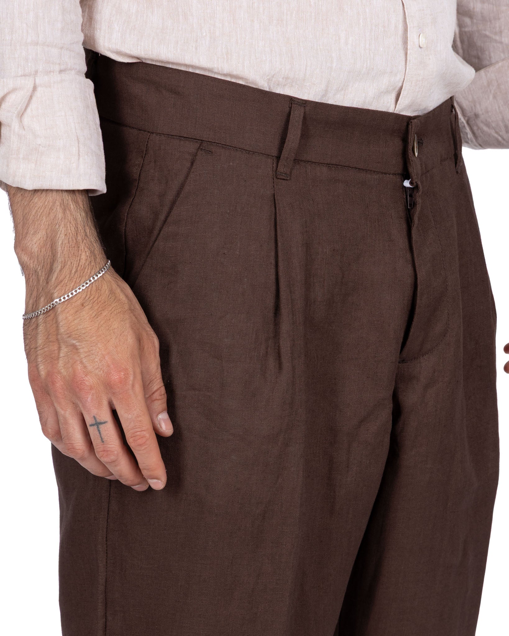 Lucas - wide trousers in pure dark linen with pleats