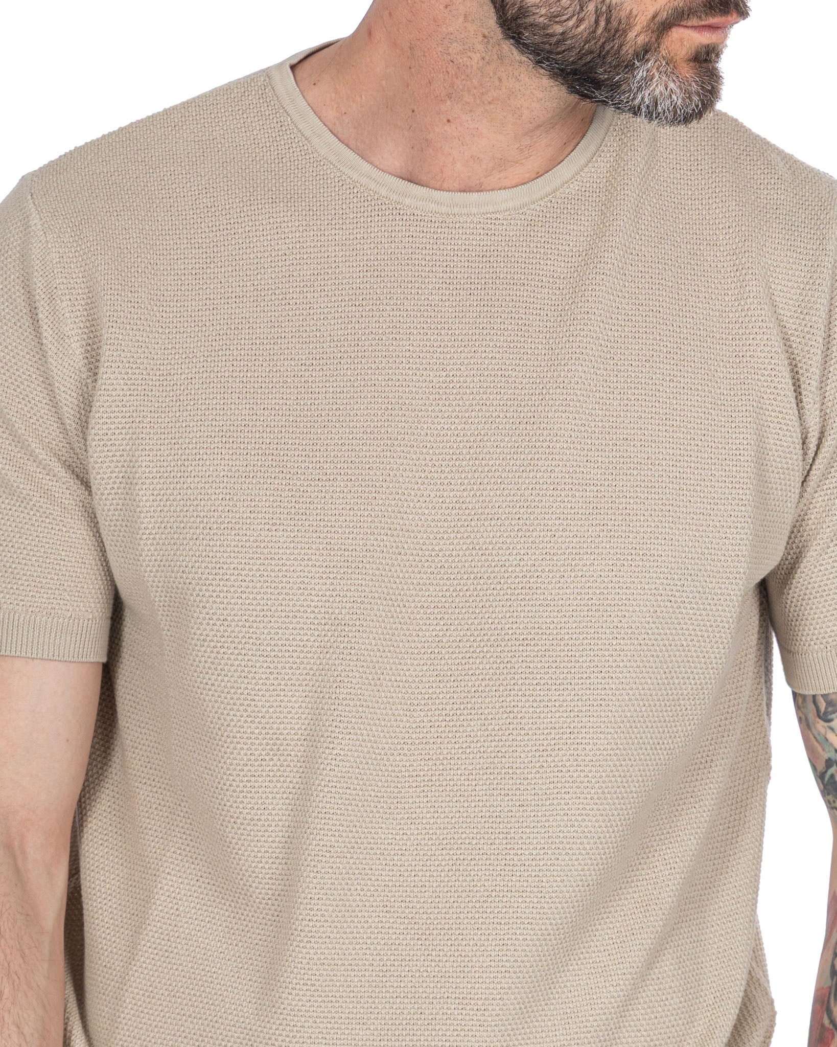 Luciano - beige honeycomb mesh t-shirt