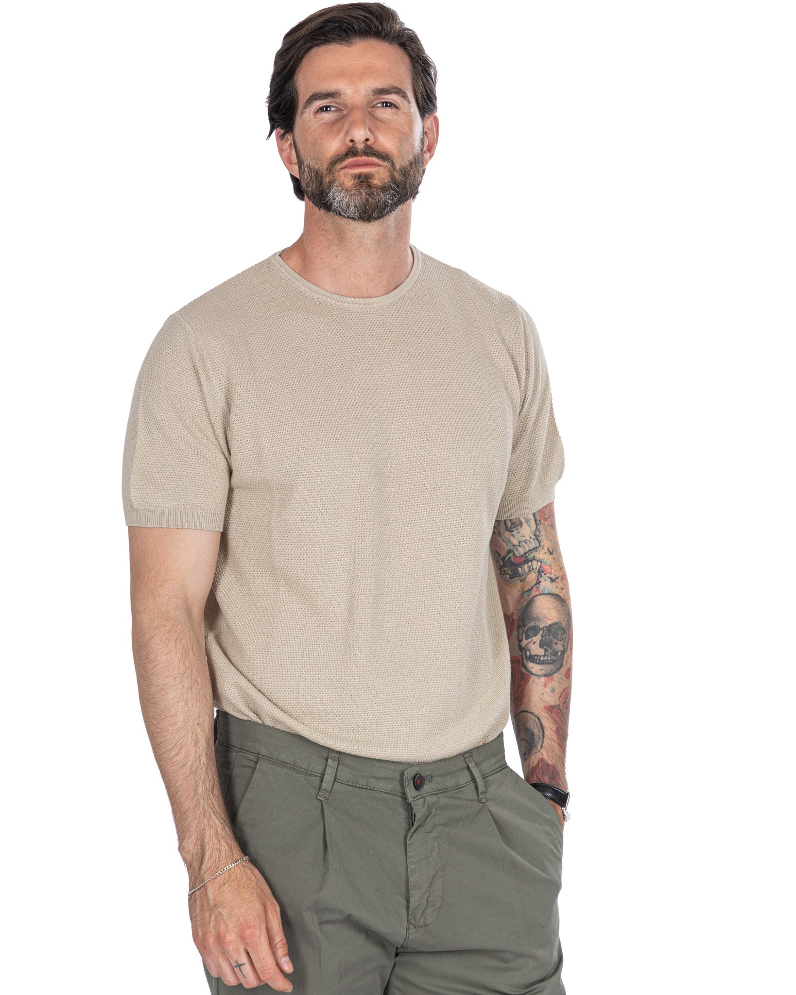Luciano - beige honeycomb mesh t-shirt