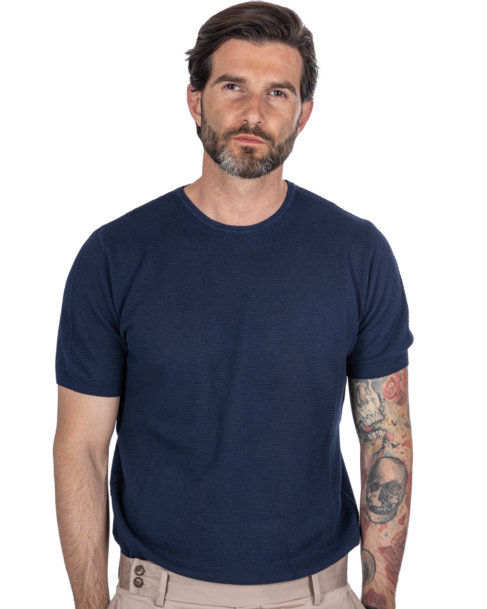 Luciano - t-shirt en maille nid d'abeille bleu