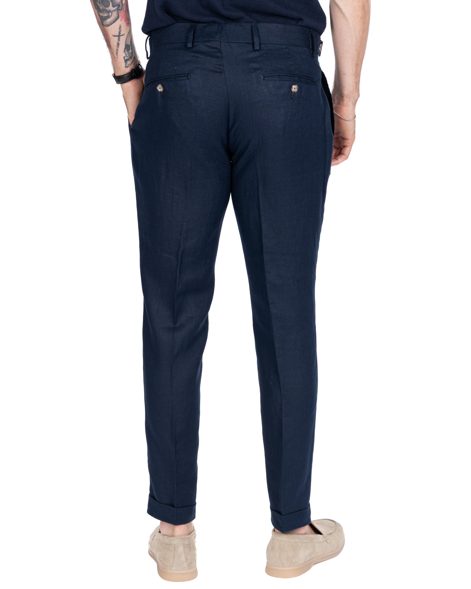 Lev - pure blue linen trousers