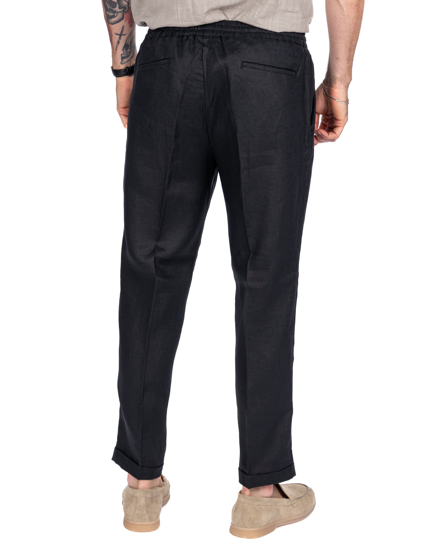 Cary - pure black linen trousers