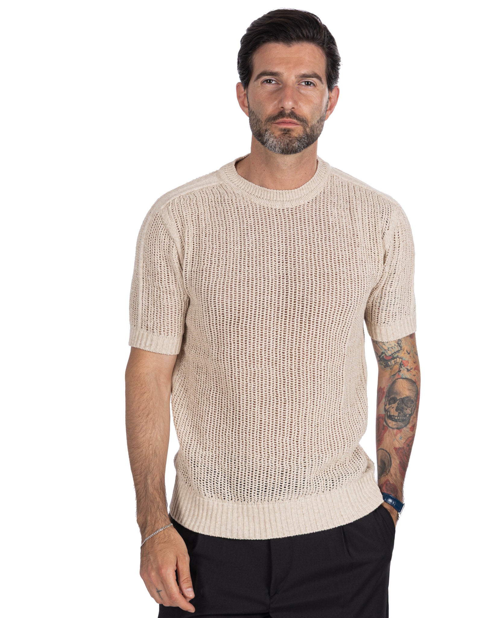 Grigor - t-shirt oversize perforé beige