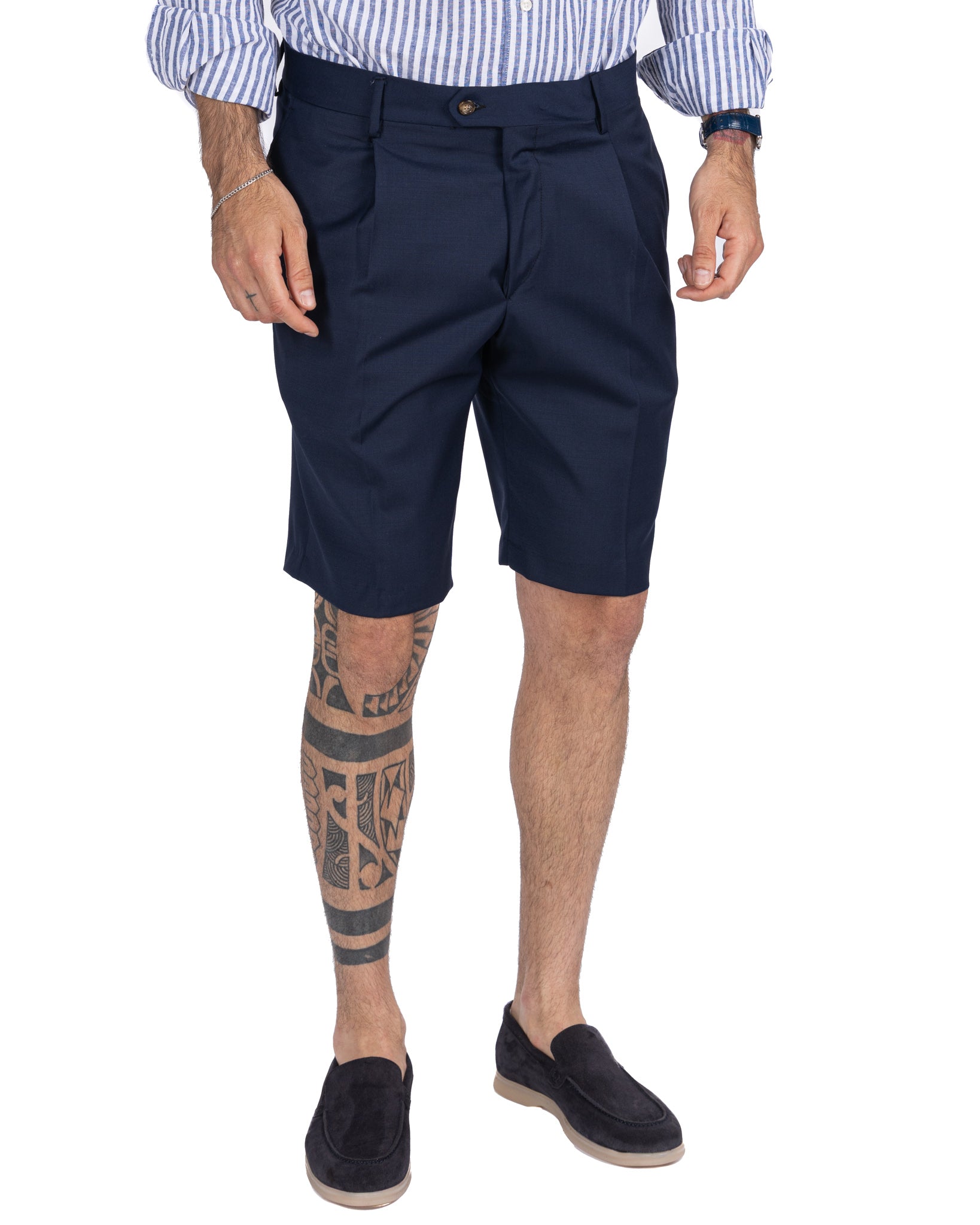 Colton - bermuda vita alta con pinces blu