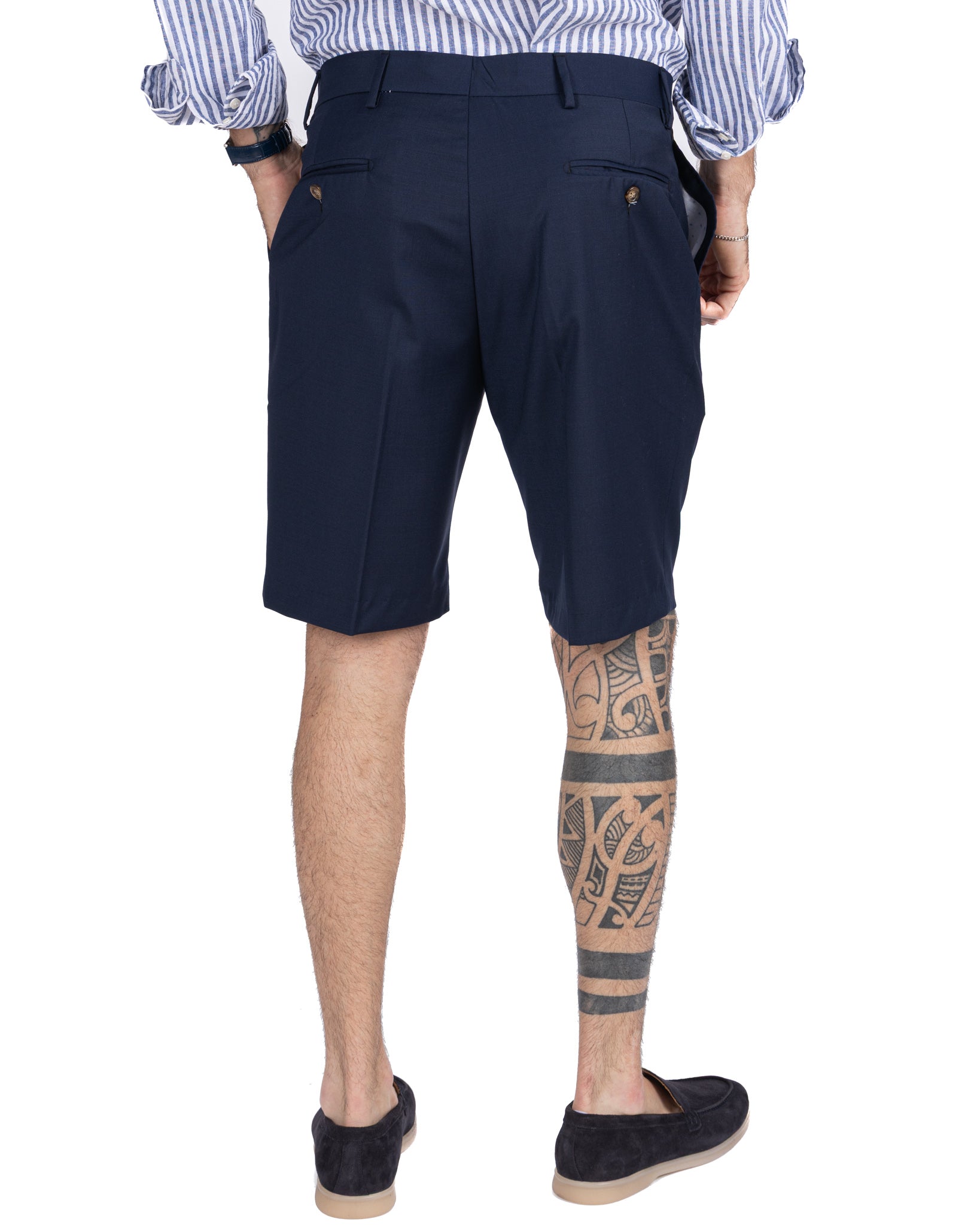 Colton - bermuda vita alta con pinces blu