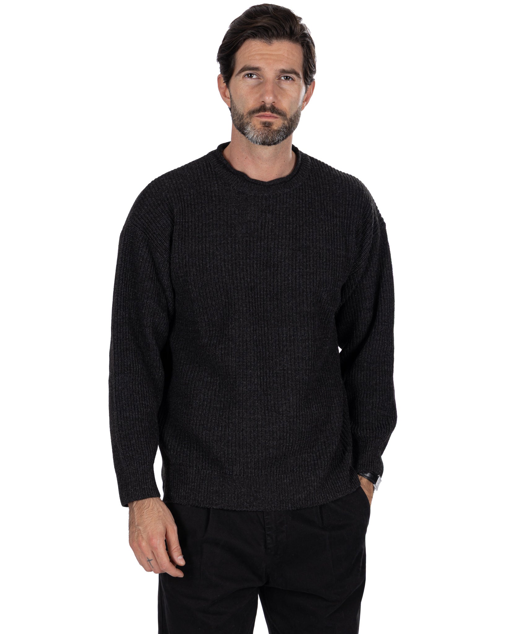 Sven Ribbed Crewneck Black
