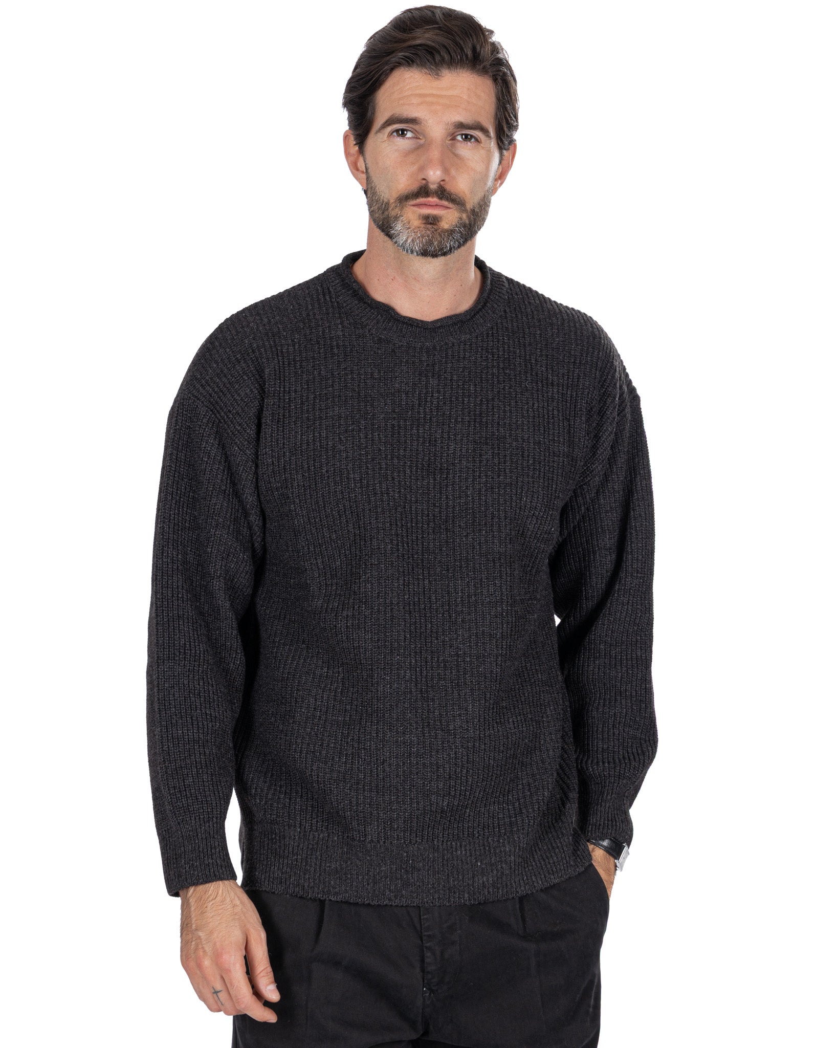 Sven anthracite ribbed crewneck