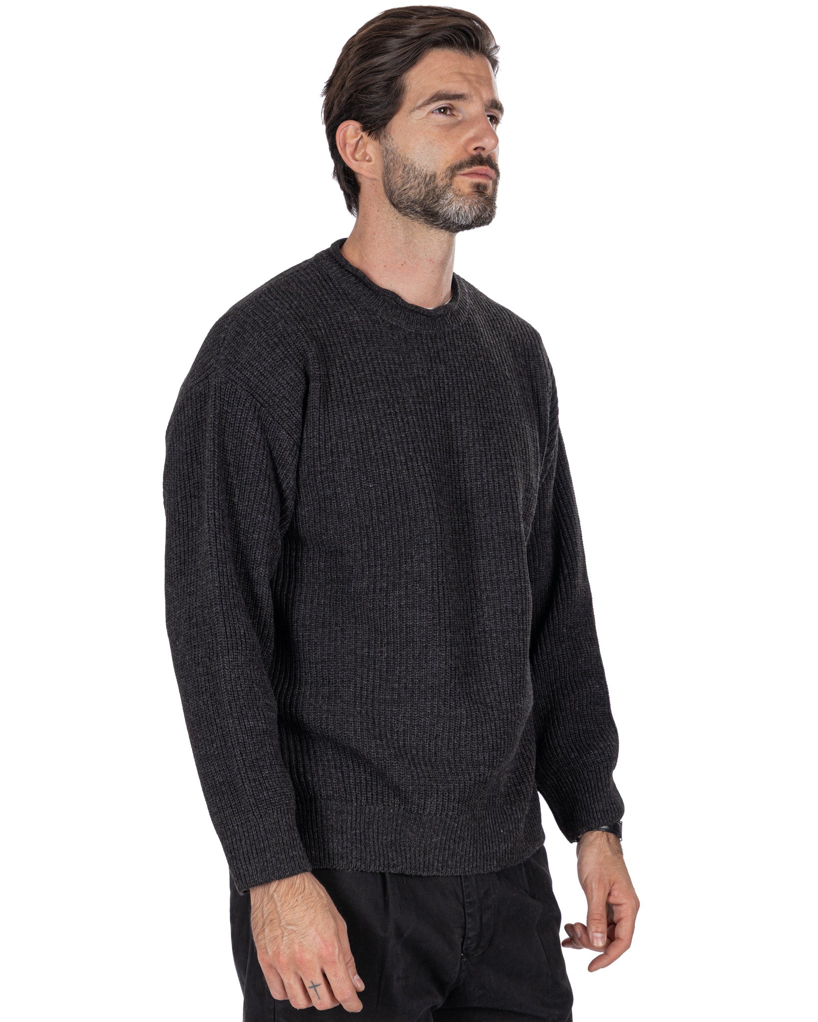 Sven anthracite ribbed crewneck
