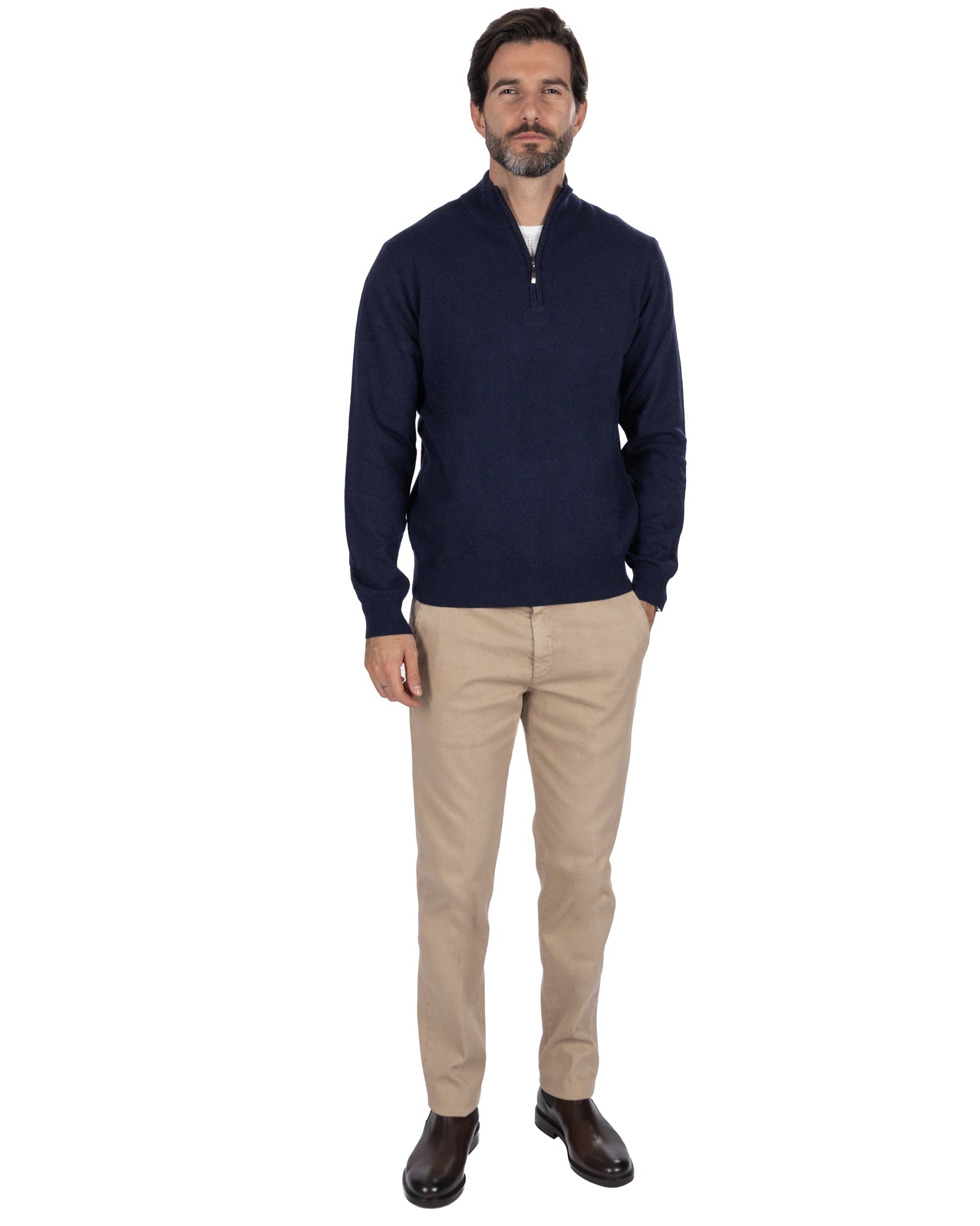 Pull col roulé zippé Rory en cachemire mélangé bleu