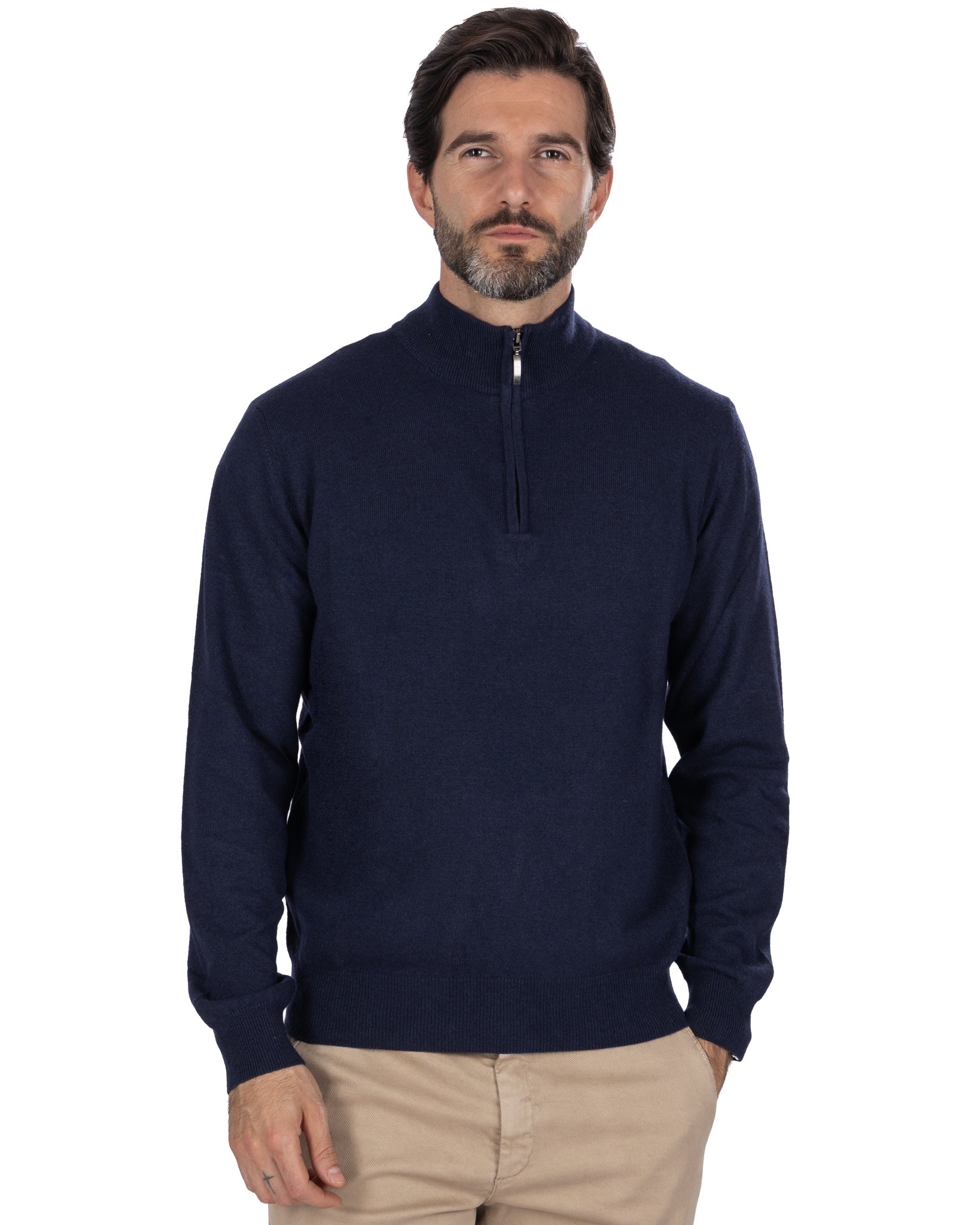 Pull col roulé zippé Rory en cachemire mélangé bleu