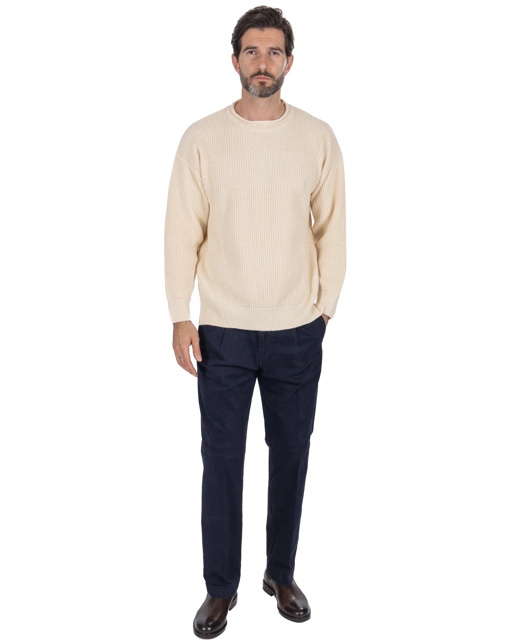 Sven beige ribbed crewneck