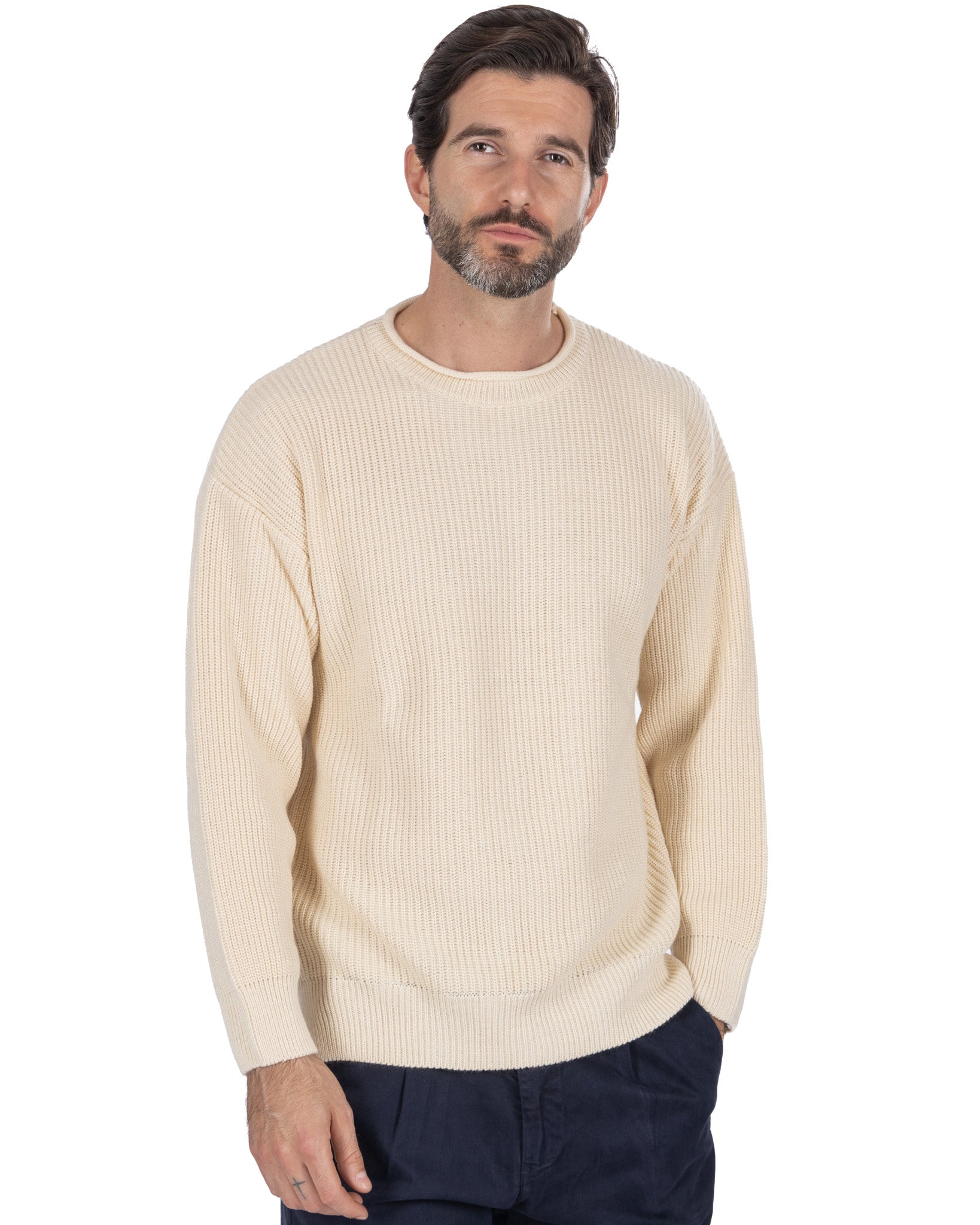 Sven beige ribbed crewneck
