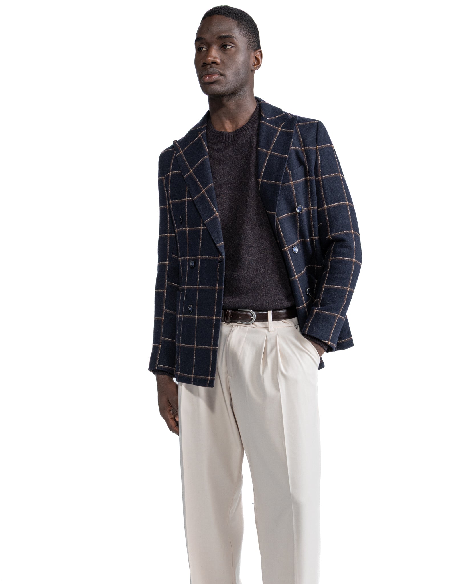 Veste croisée Fuji à carreaux bleus