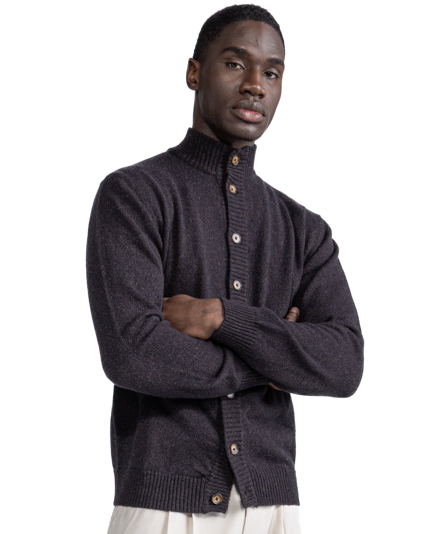 Tavolara mouliné dark brown knitted jacket