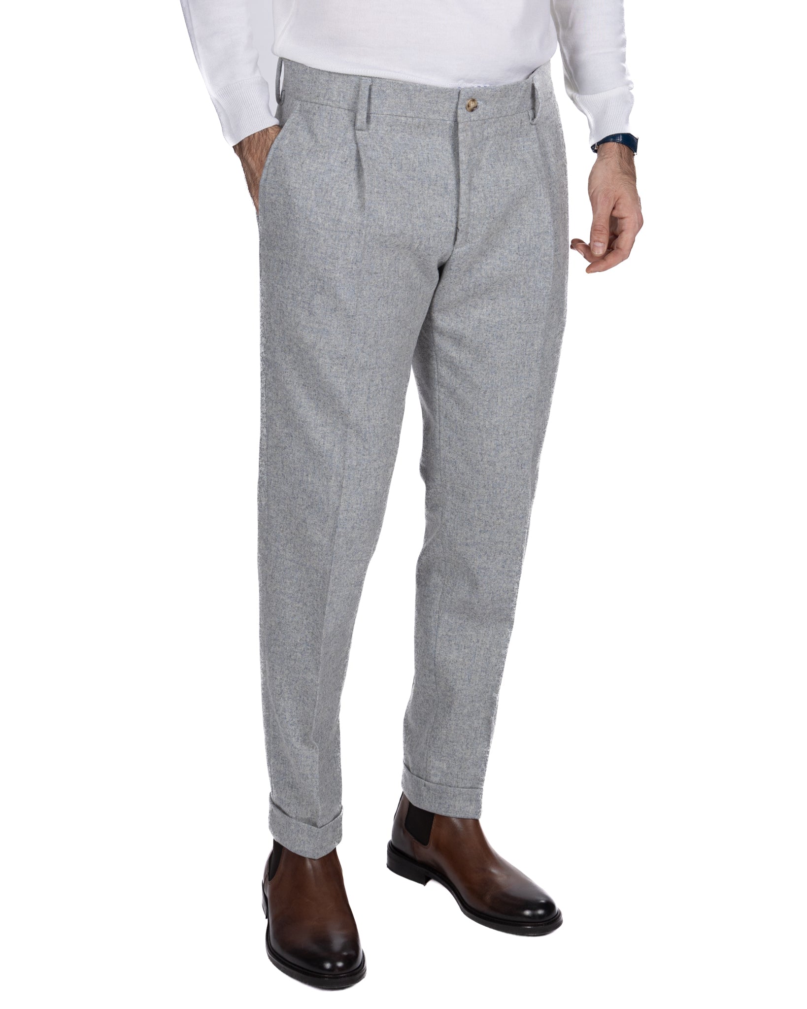 Pantalone con fascia Leica in flanella grigio