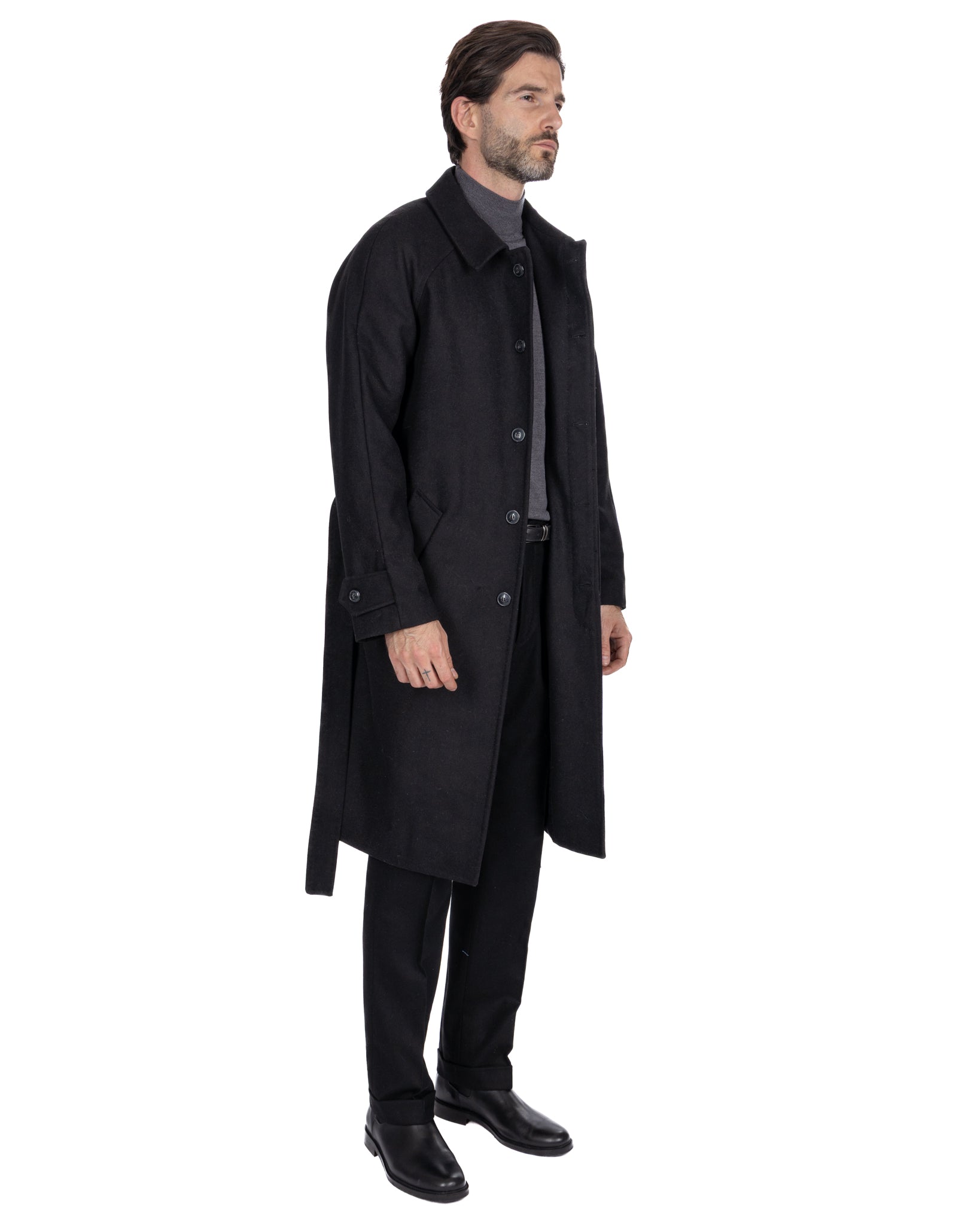 Dimitri long coat in black flannel