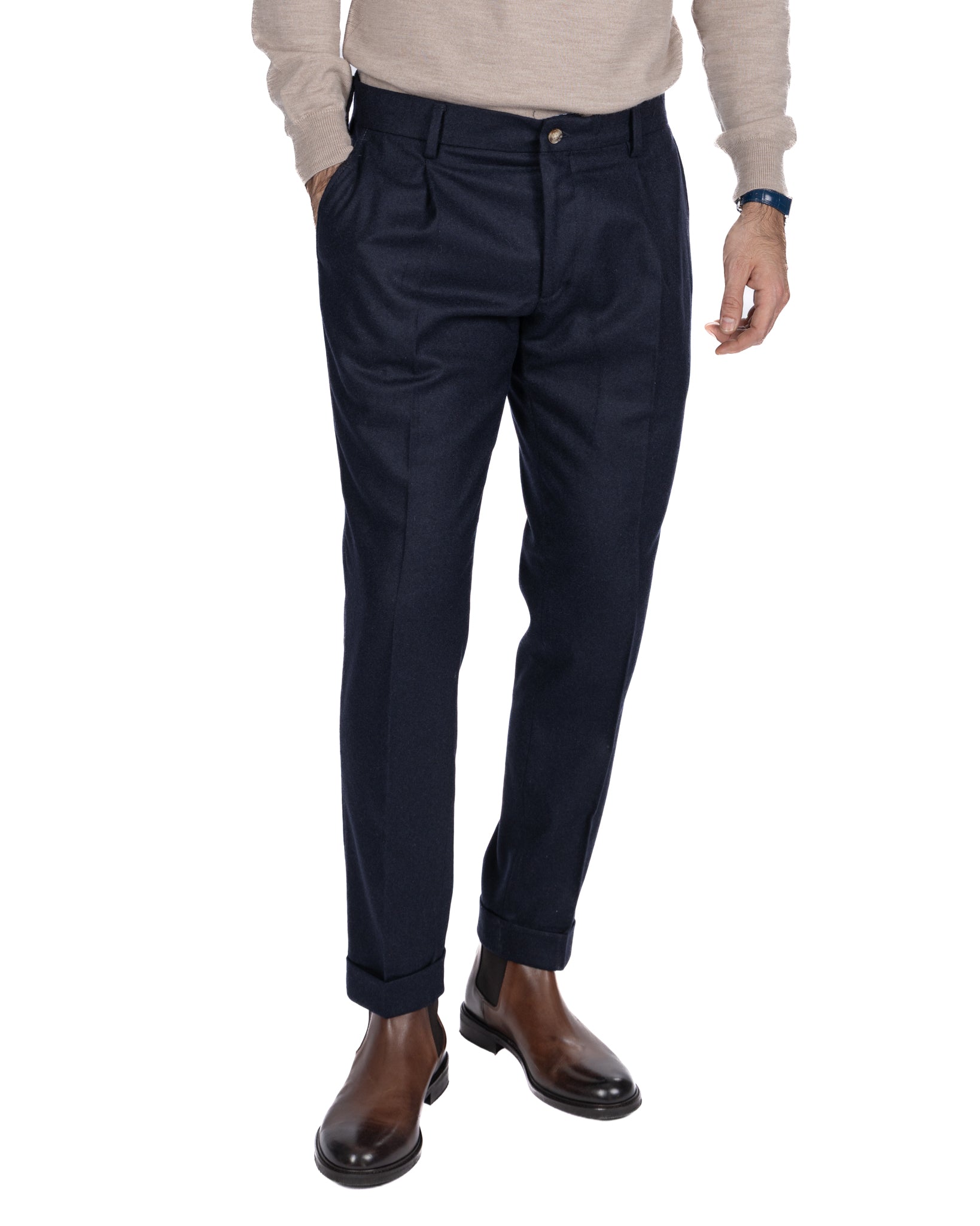 Pantalone con fascia Leica in flanella blu