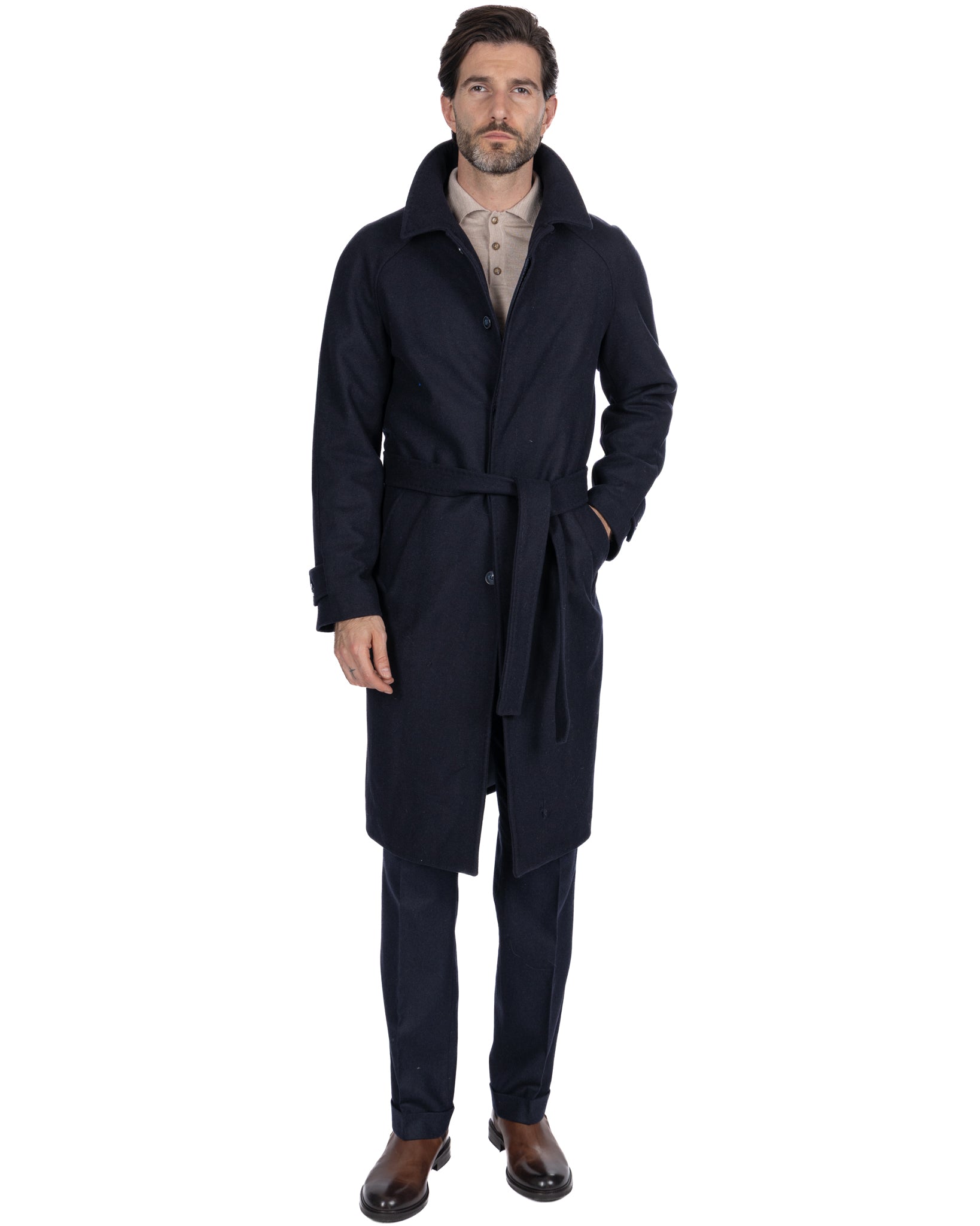 Dimitri long coat in blue flannel