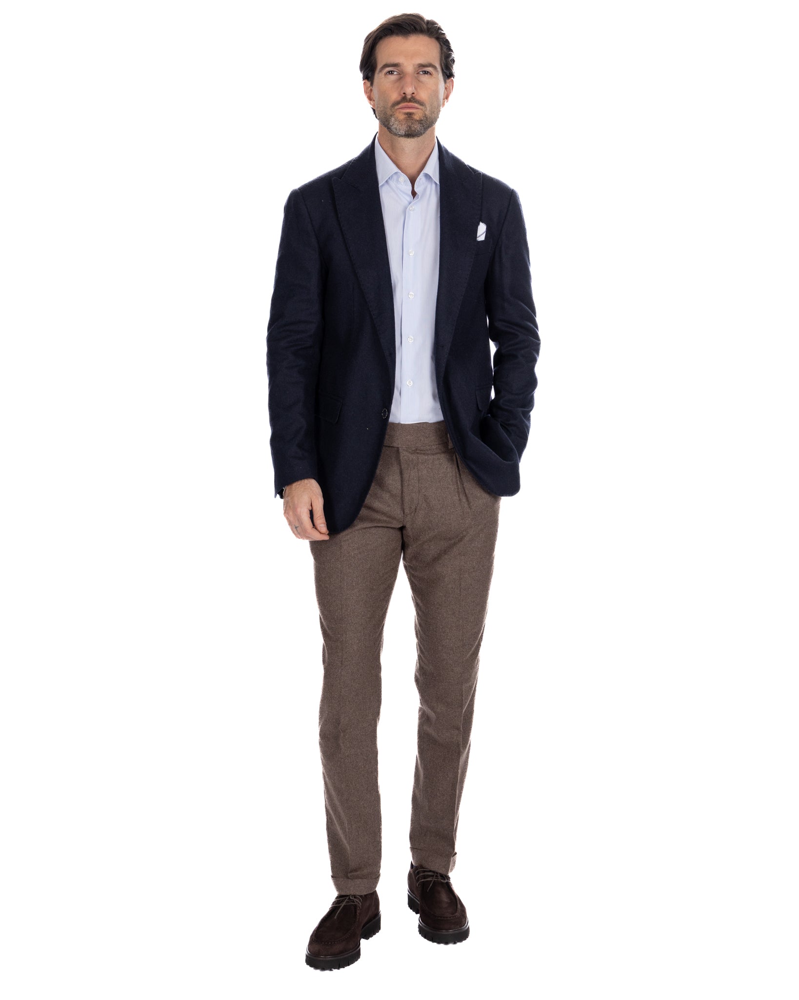 Pantalone Canon in flanella fango