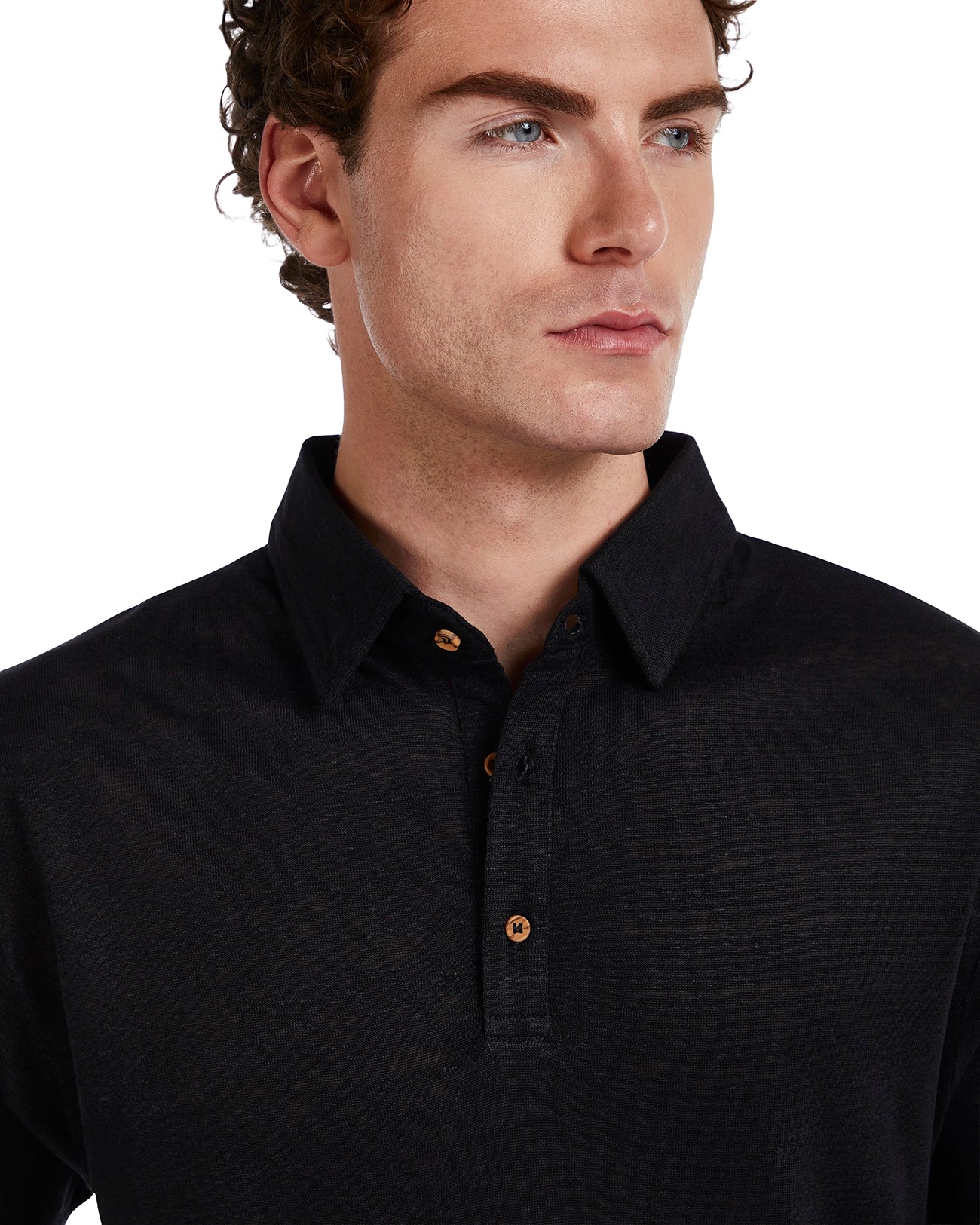 Marcos polo shirt in pure black linen