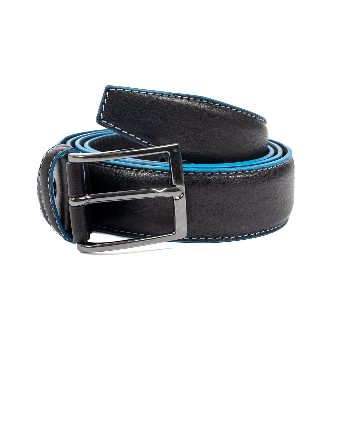 Pienza - black leather belt with contrasting stitching