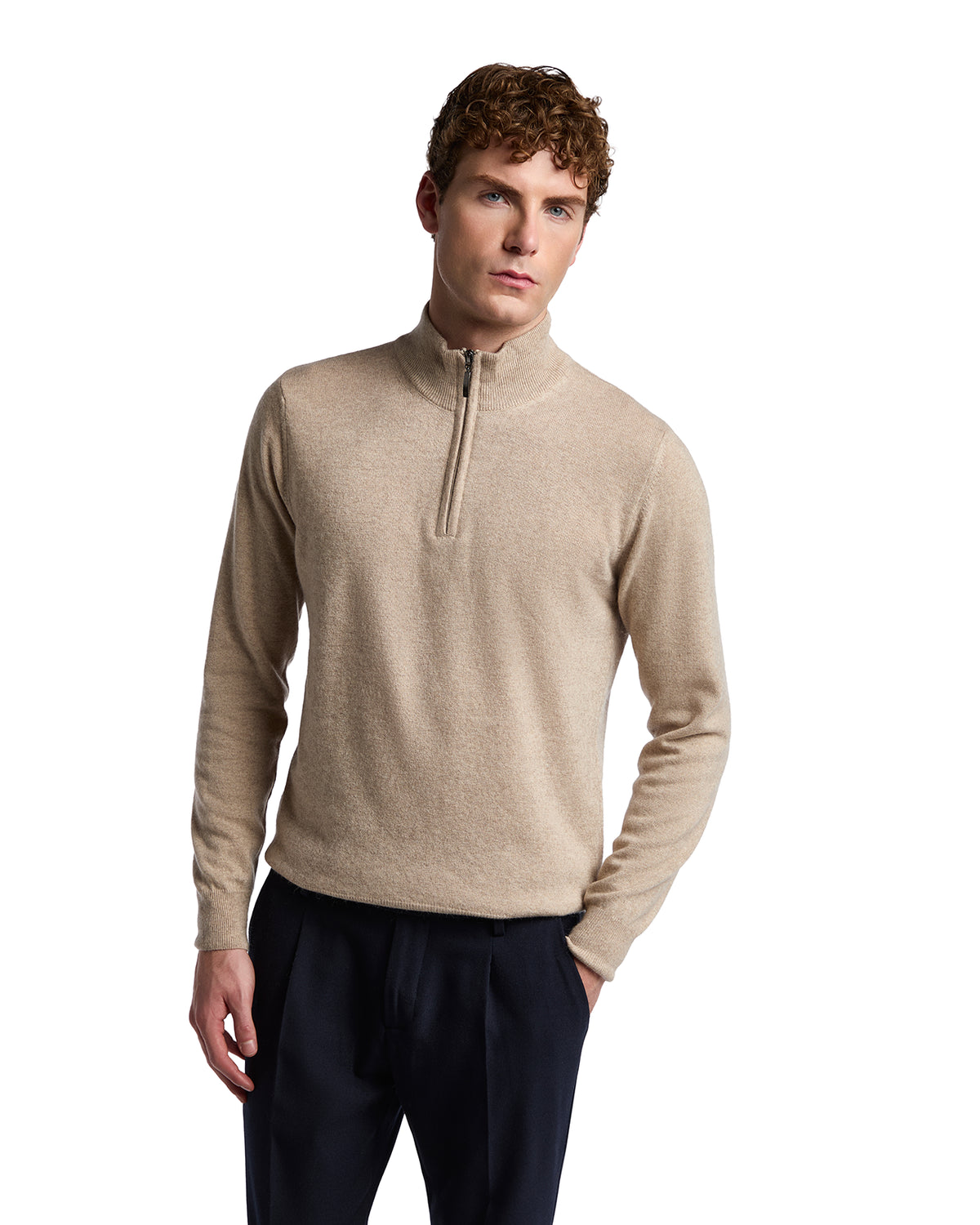 Lupetto con zip Rory in misto cachemire sabbia