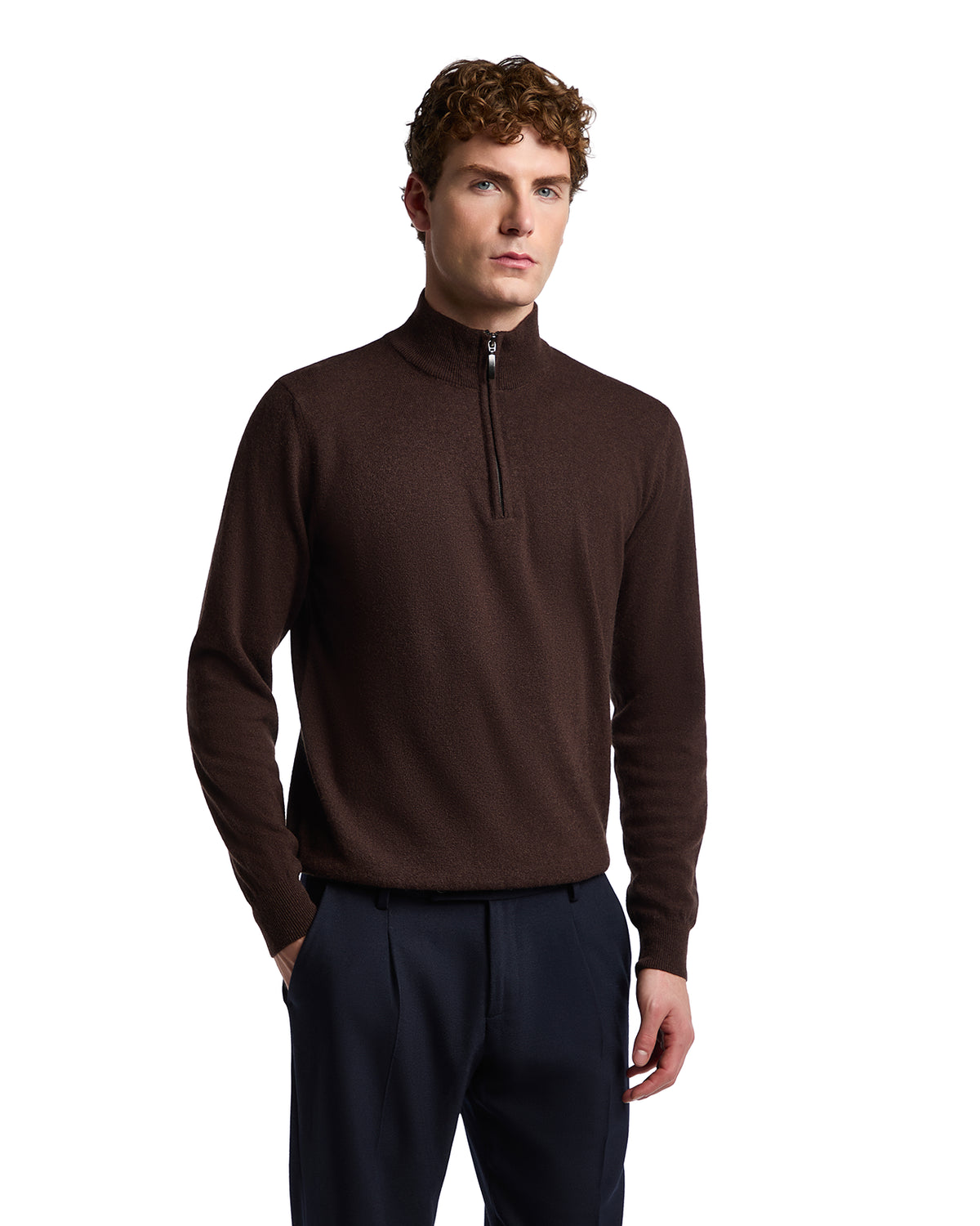 Lupetto con zip Rory in misto cachemire moro
