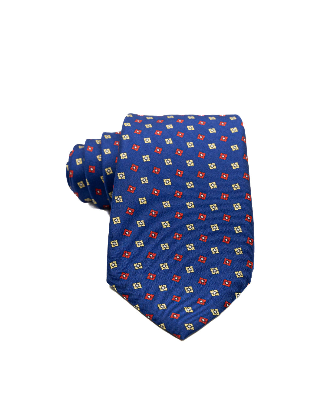 Cravate - sept plis en soie motif floral bleu marine