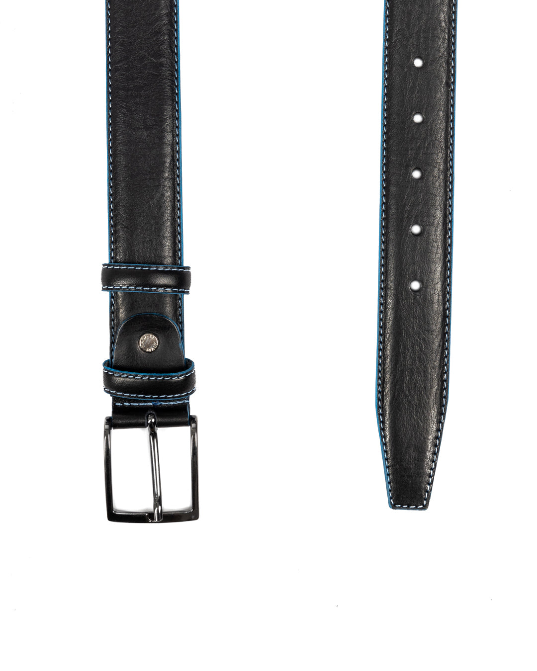 Pienza - black leather belt with contrasting stitching
