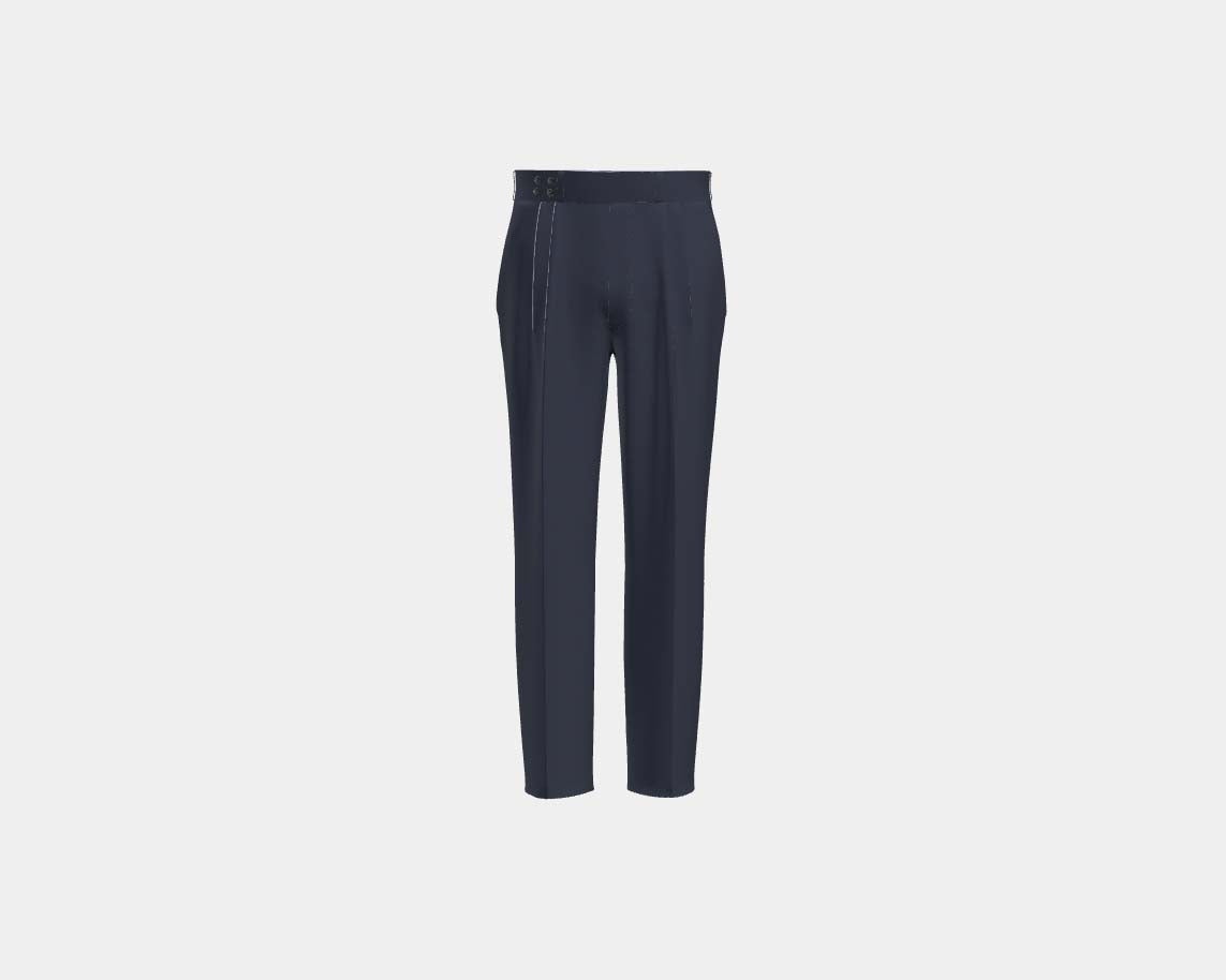 Pantalon tailleur en laine gris à fines rayures années 130 avec bande Caccioppoli