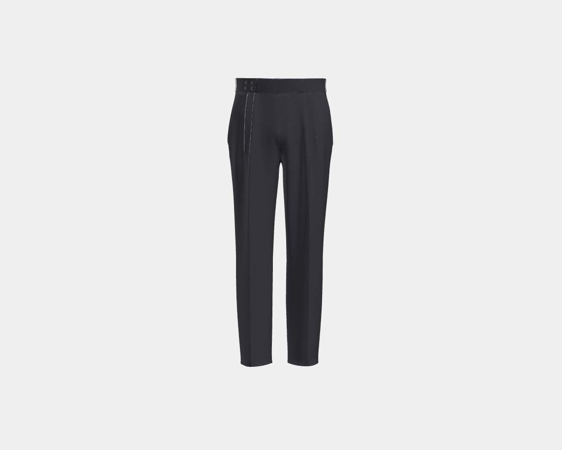 Pantalon tailleur en laine pied-de-poule bleu années 130 avec bande Caccioppoli