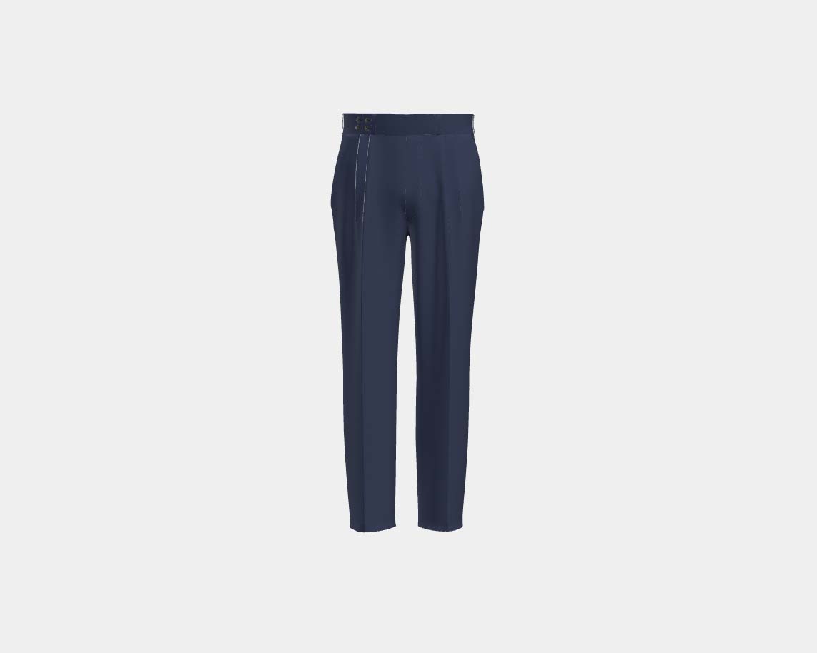 Pantalon tailleur en laine bleu années 130 Caccioppoli avec bande