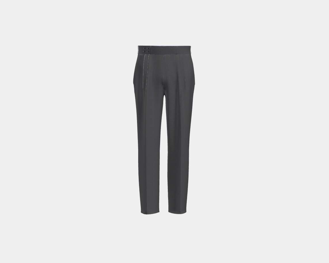 Gray pinstriped 130s wool tailored trousers with band Caccioppoli