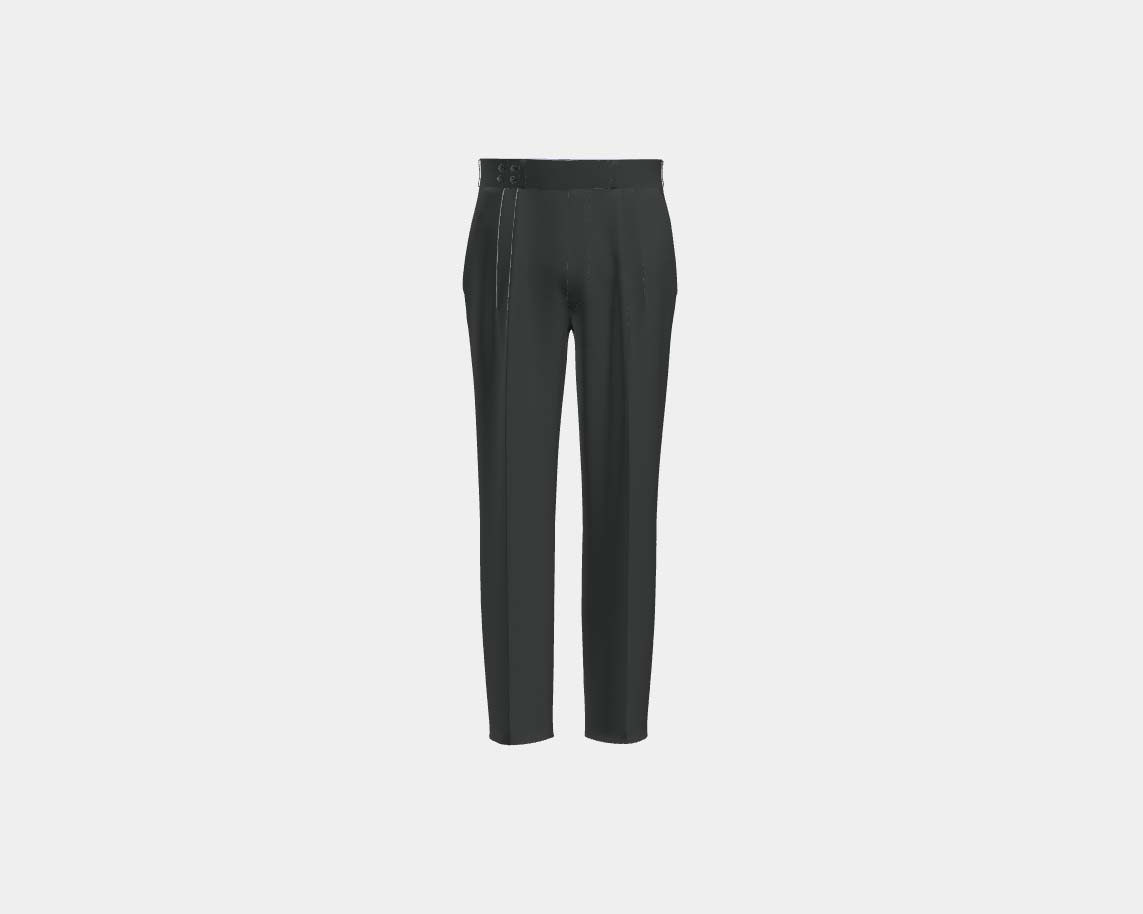 Pantalon tailleur en laine et soie vert années 150 Caccioppoli avec bande
