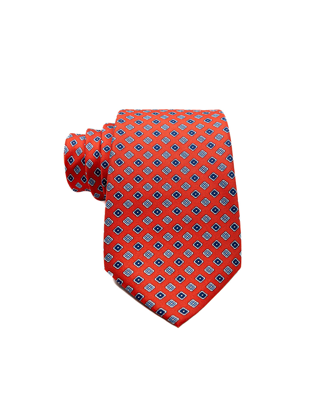 Tie - red seven fold silk with floral pattern