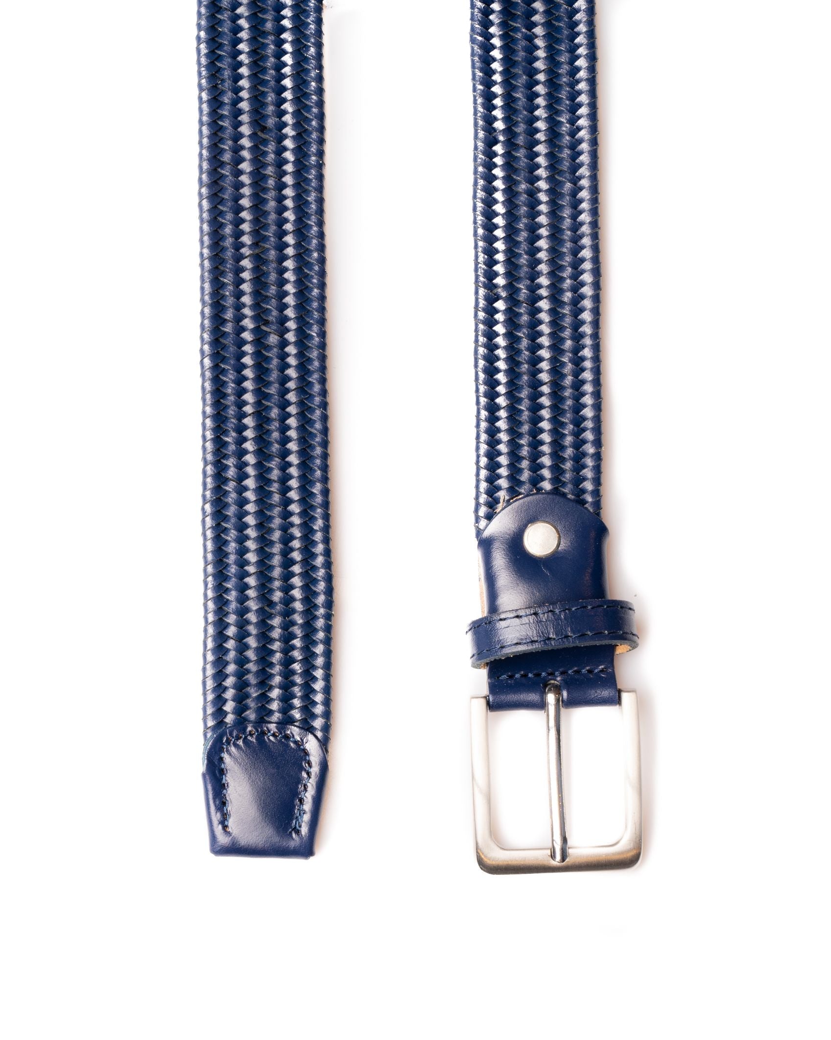 CINTURÓN DE PIEL AZUL TEJIDO ESTRECHO