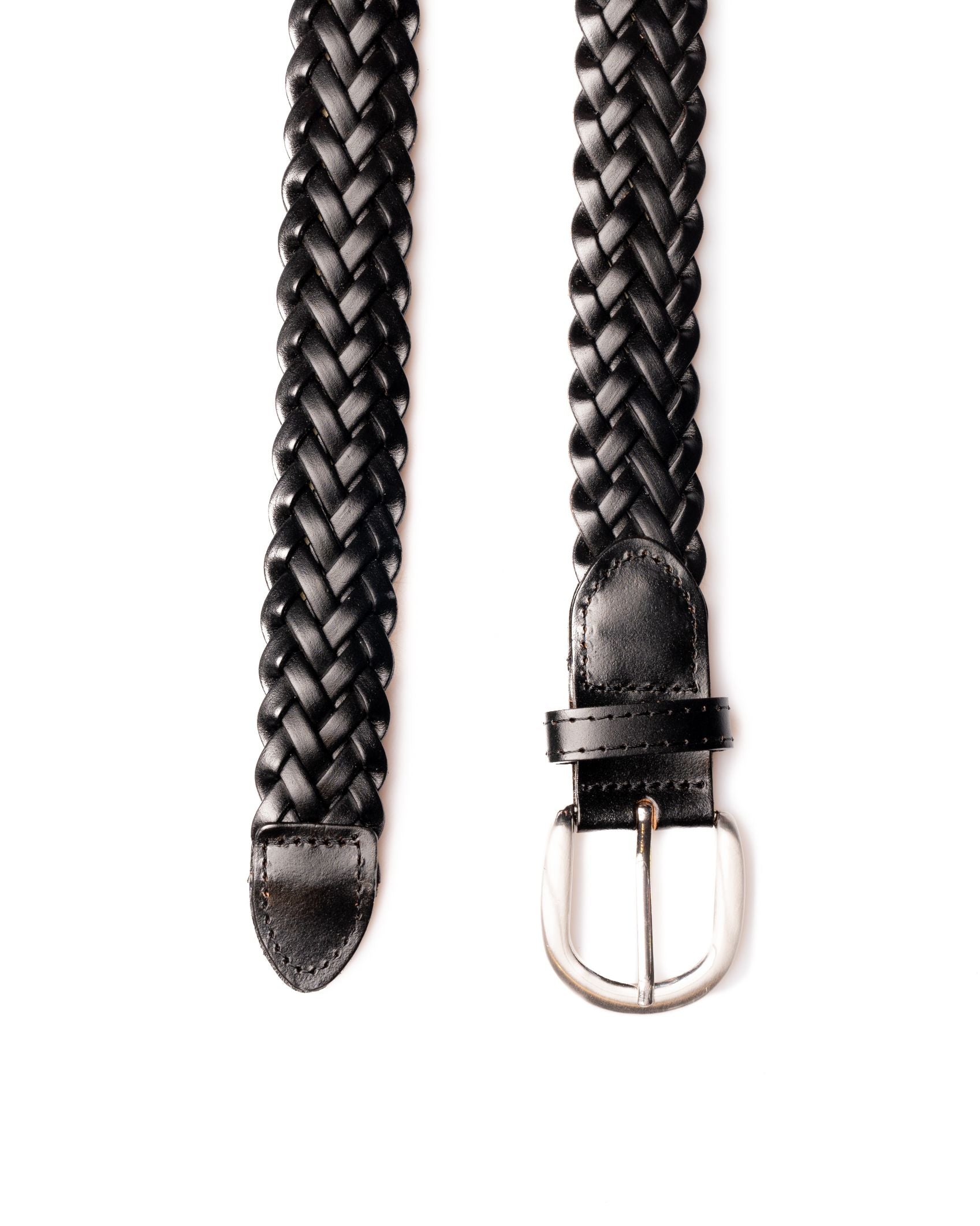 BLACK WOVEN LEATHER BELT