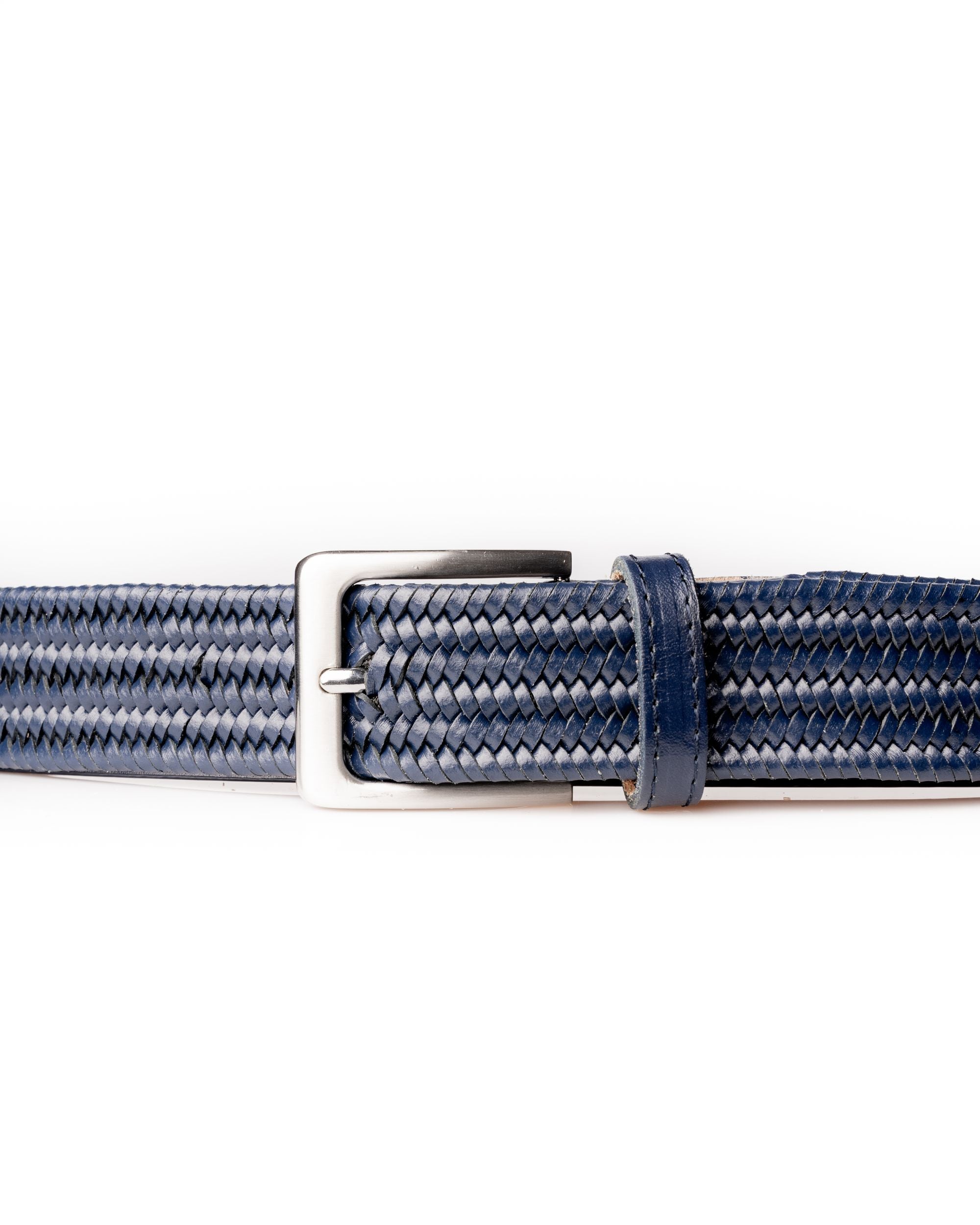 CINTURÓN DE PIEL AZUL TEJIDO ESTRECHO