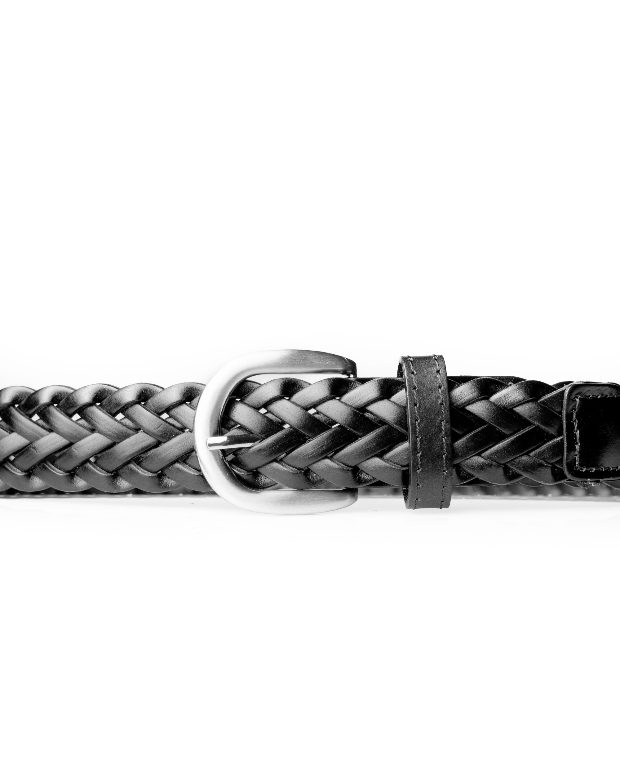 BLACK WOVEN LEATHER BELT