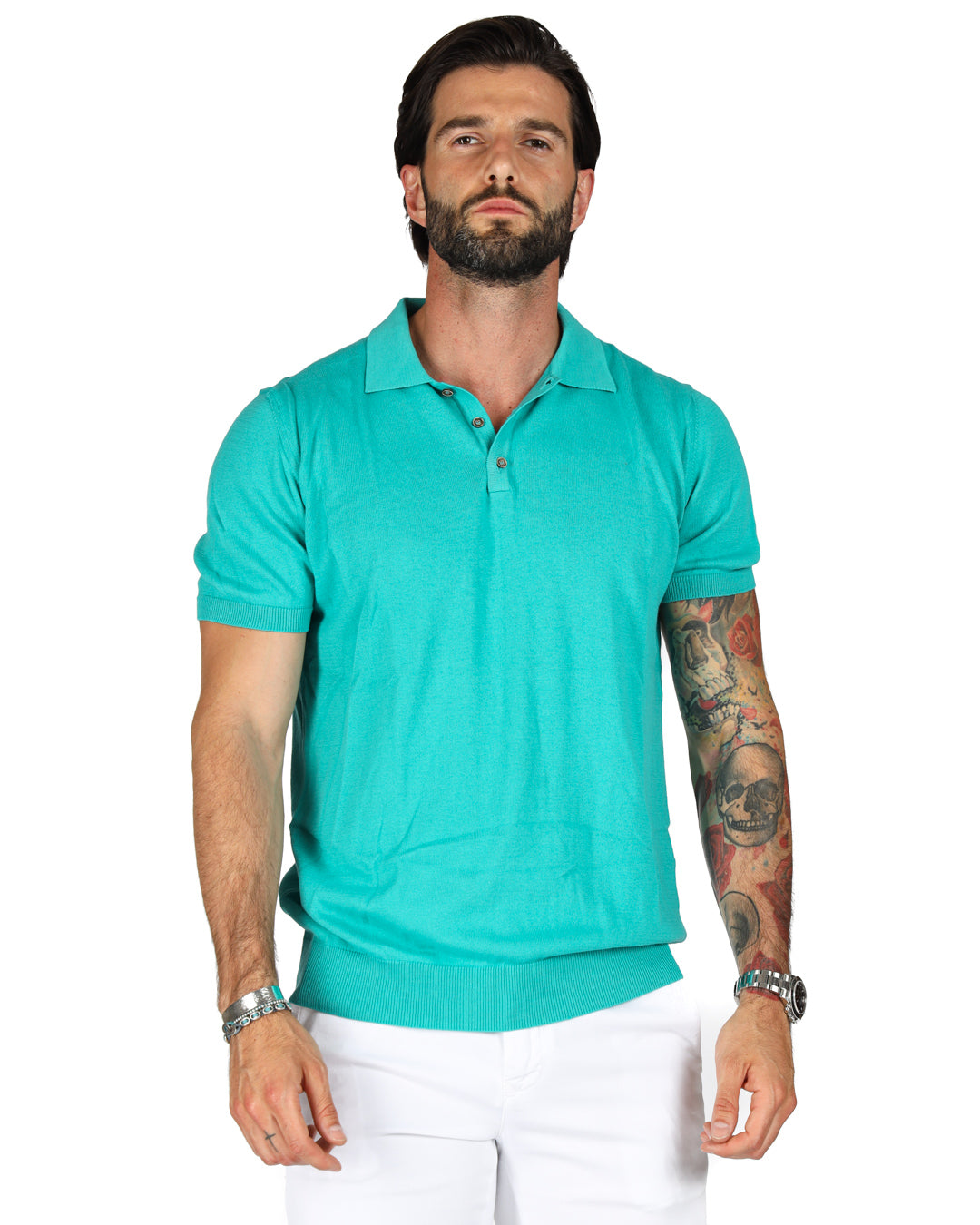 ROGER - WATER GREEN KNITTED POLO SHIRT